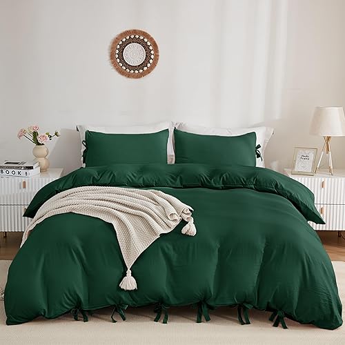 Miniatura 9 de annadaif - Juego de funda de edredón (algodón, 2-3 piezas (1-2 fundas de almohada, 1 funda de edredón), diseño de lazo ultra suave, para hombres,