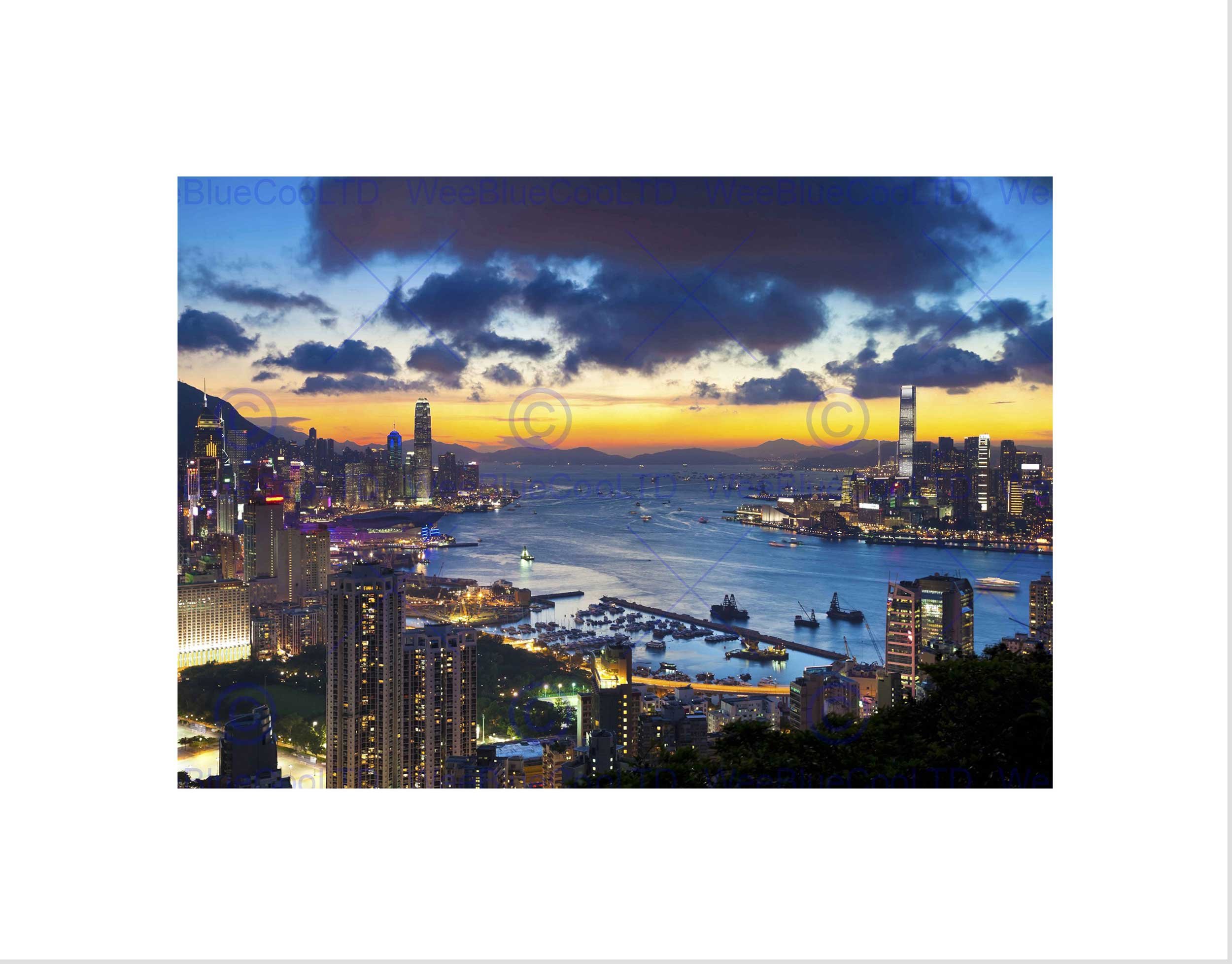 Wee Blue Coo PHOTOGRAPH CITYSCAPE HONG KONG KOWLOON SUNSET EVENING FRAMED ART PRINT B12X13638