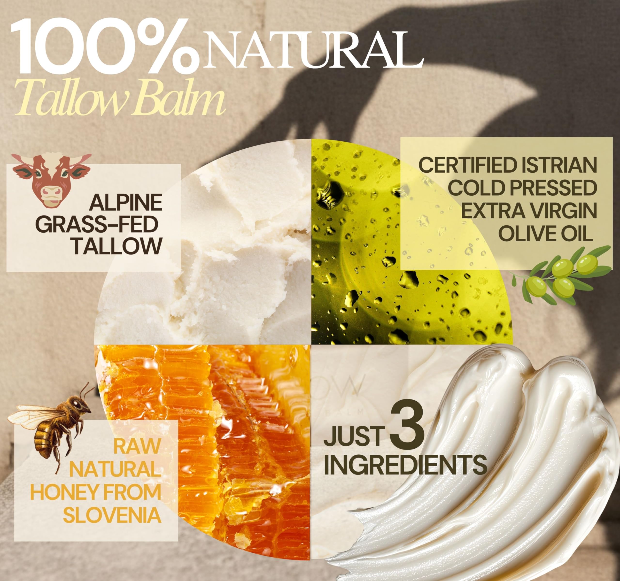 Beef Tallow Balm, Grass-Fed- Rindertalg creme, 100% grasgefütterter, Formel für Männer, Unparfümiert, handgefertigt aus den Julischen Alpen, Bellamanti, 100ml