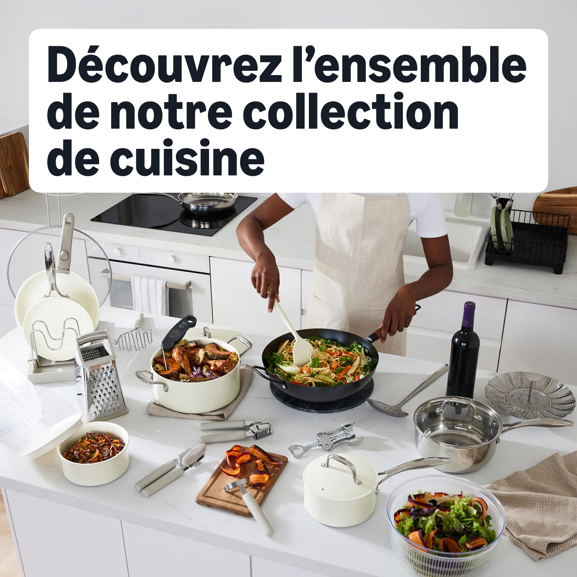 Amazon Basics Cocotte Ronde en Fonte Emaillee avec Couvercle, 4,1 L, Blanc