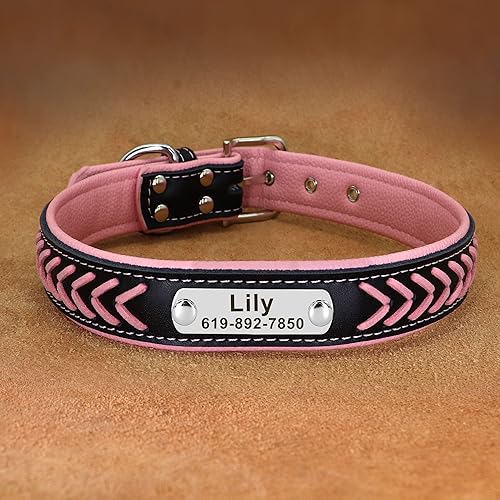 Miniatura 10 de Didog - Collar de cuero para perro con grabado personalizable, para perros pequeños, medianos y grandes, rojo (Red Set)
