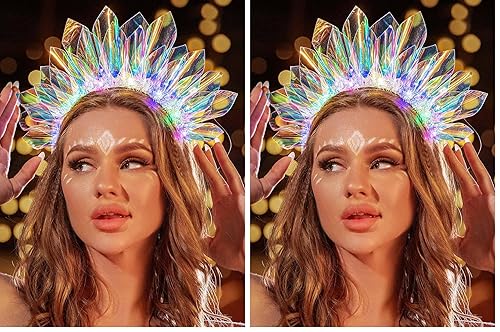 JEAIRTS Diadema iluminada con corona LED, diadema brillante para rave, accesorio para el cabello para mujer