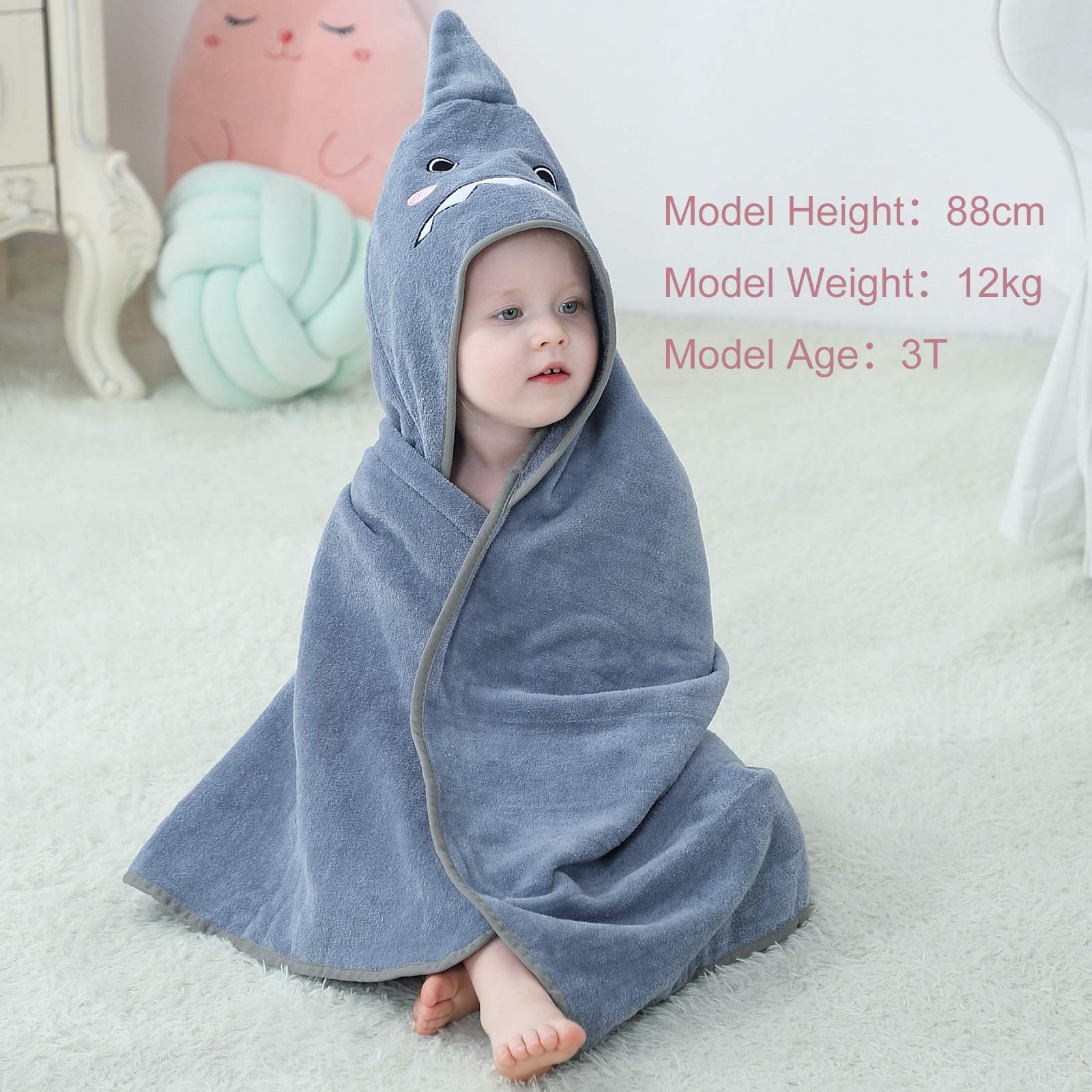 MICHLEY Toalla de baño unisex con capucha para bebé, de algodón, suave, para natación, para 0-6T, color gris