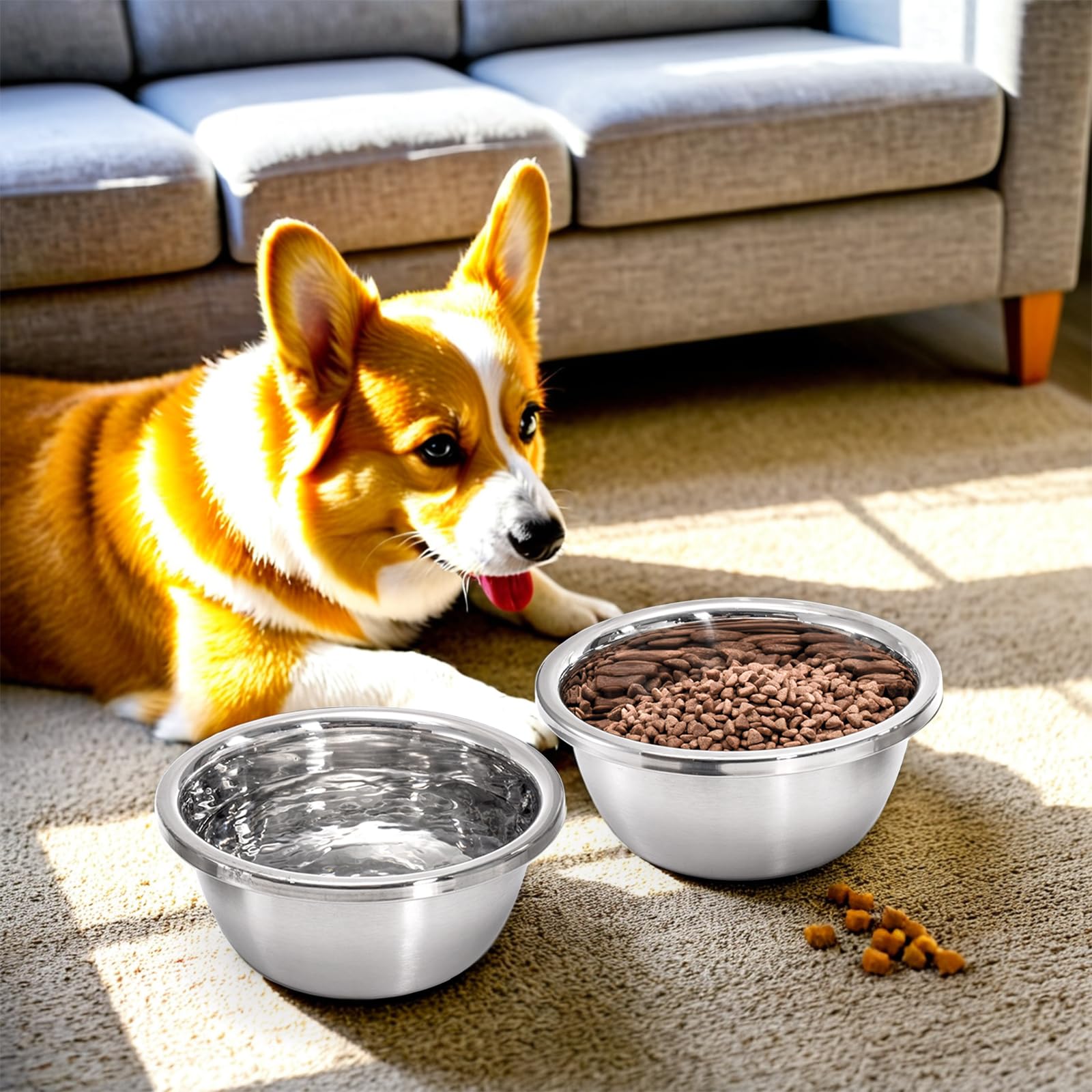 WRINGKIT Paquete de 10 cuencos de acero inoxidable para perros y gatos de 7 tazas, cuenco de metal de 8 pulgadas de diámetro, cuencos de repuesto gruesos duraderos para comida y agua, perros pequeños