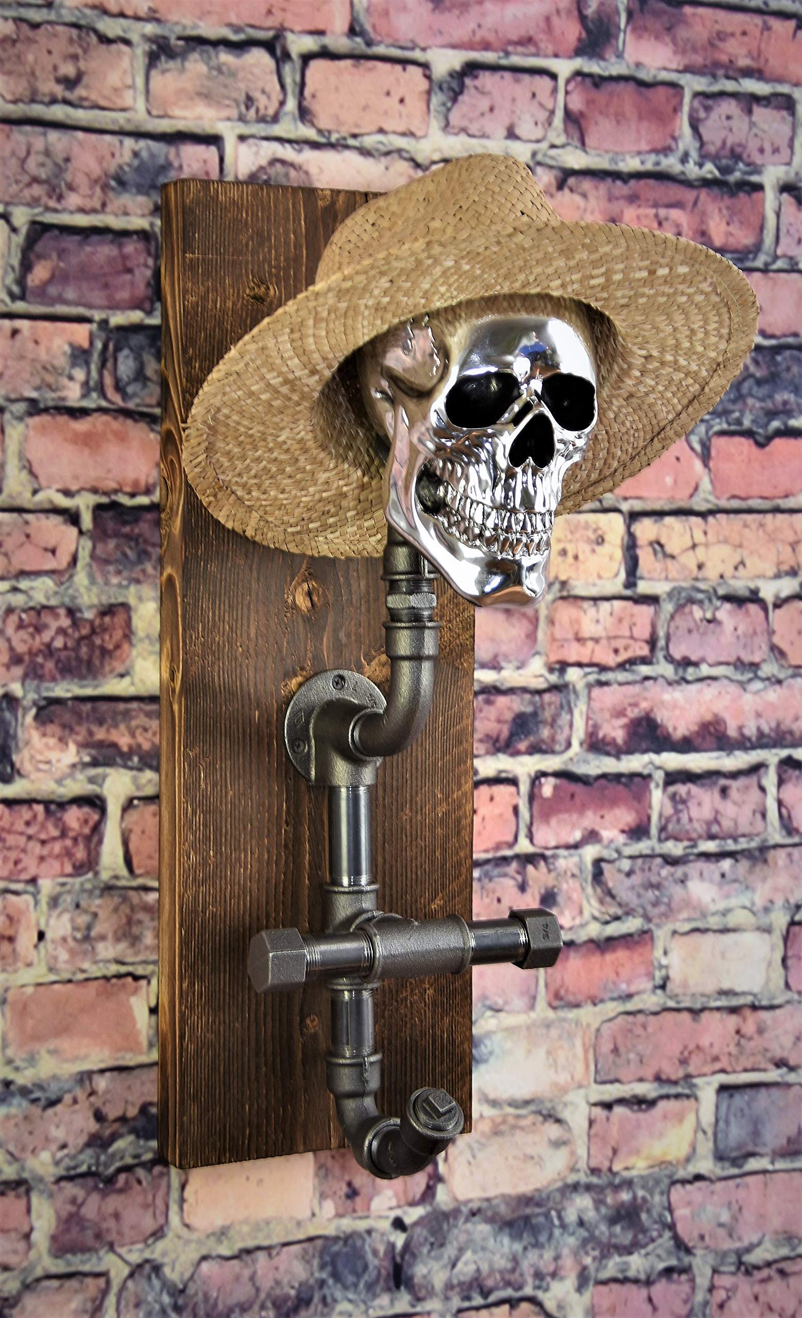 Helmhalter, Motorrad, Biker, Garderobe, Helm Totenkopf, Wand, retro pipes