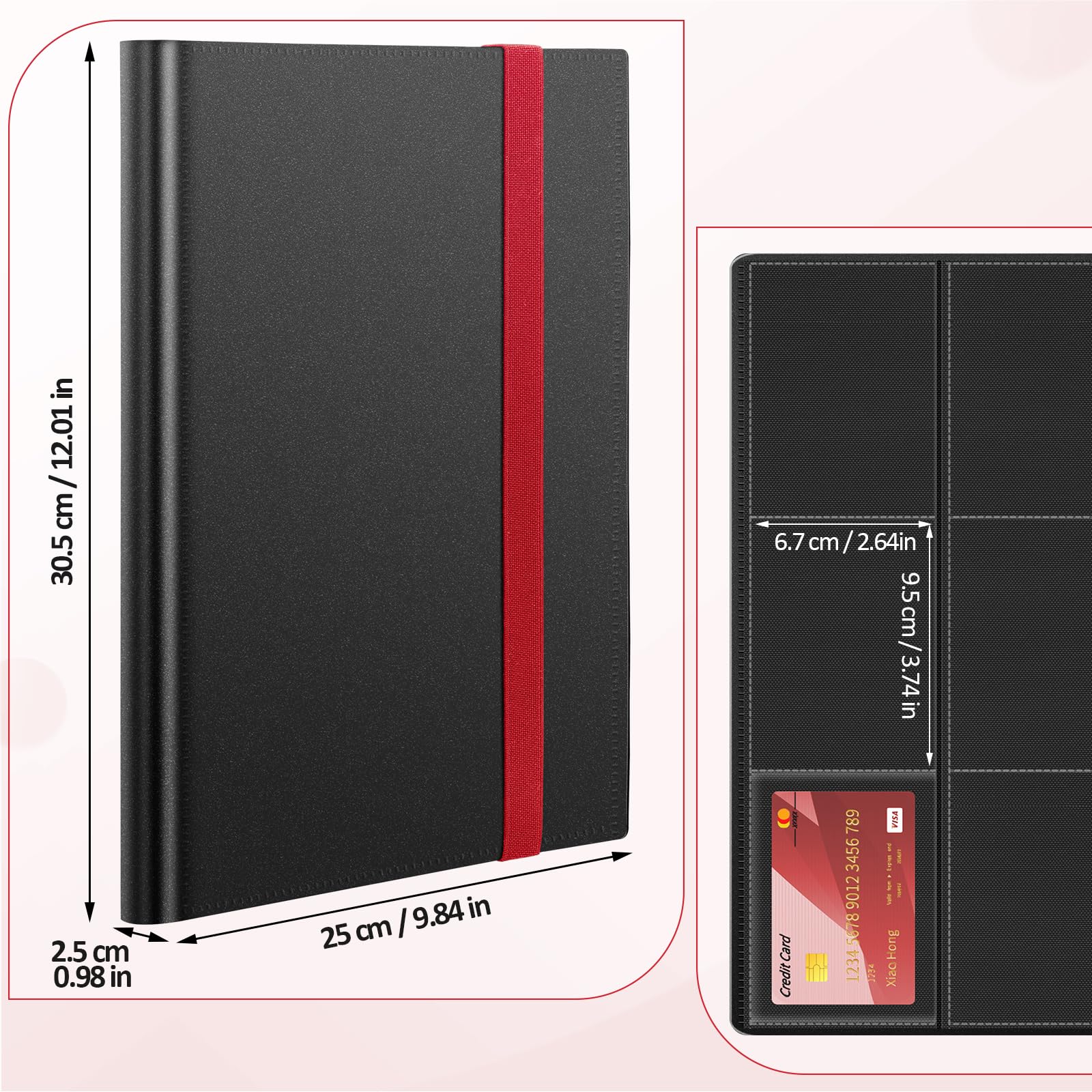 Euqvunn Raccoglitore Carte, 24 Fogli 432 Tasche Album Carte Collezionabili, Binder Cartes a Caricamento Laterale, Album Porta Cartes a Doppia Facciata, Card Binder per TCG,Sports Cards(rosso)