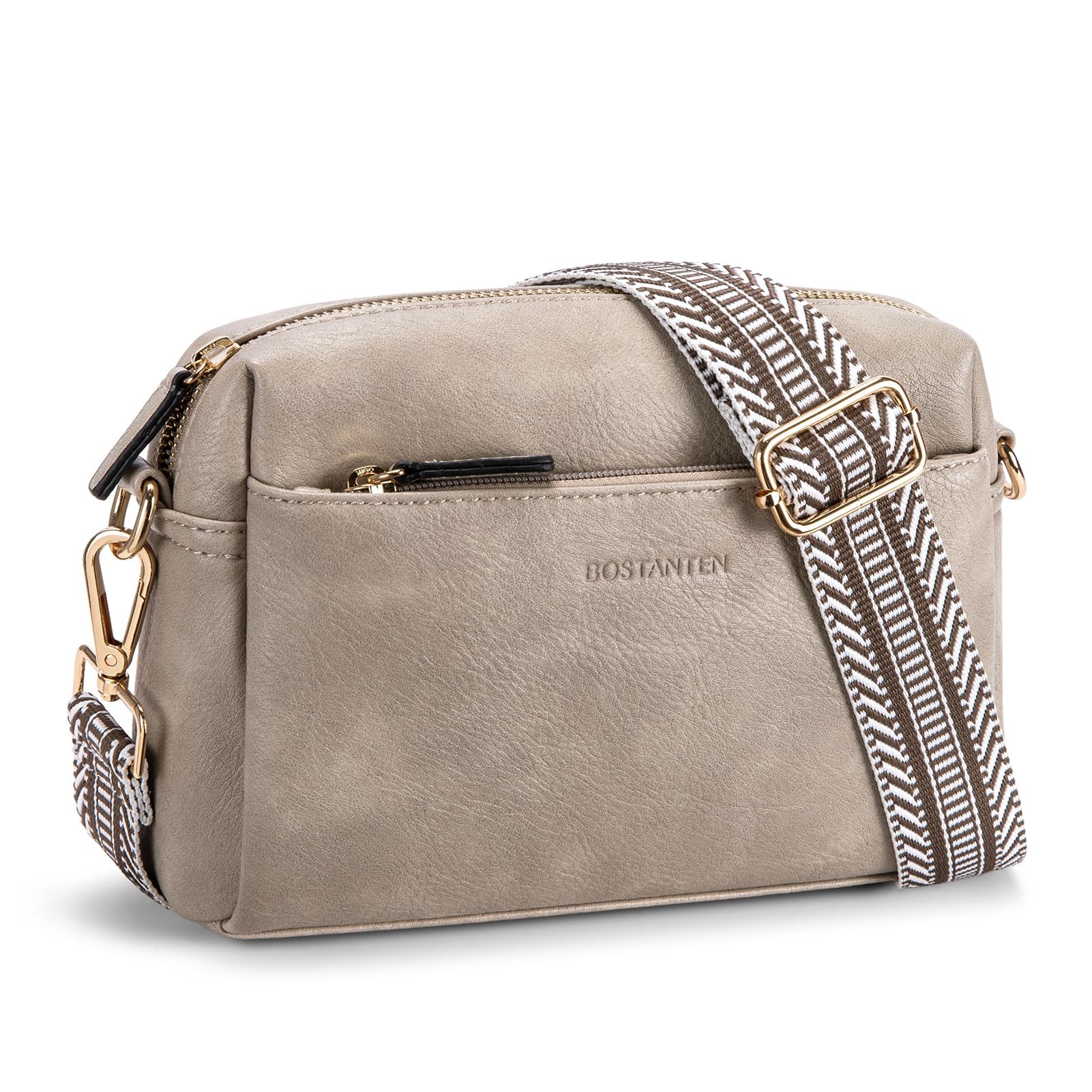 BOSTANTEN Small Crossbody Purse for Women Triple Zip Cell Phone Leather Handbag with Colored Shoulder Strap