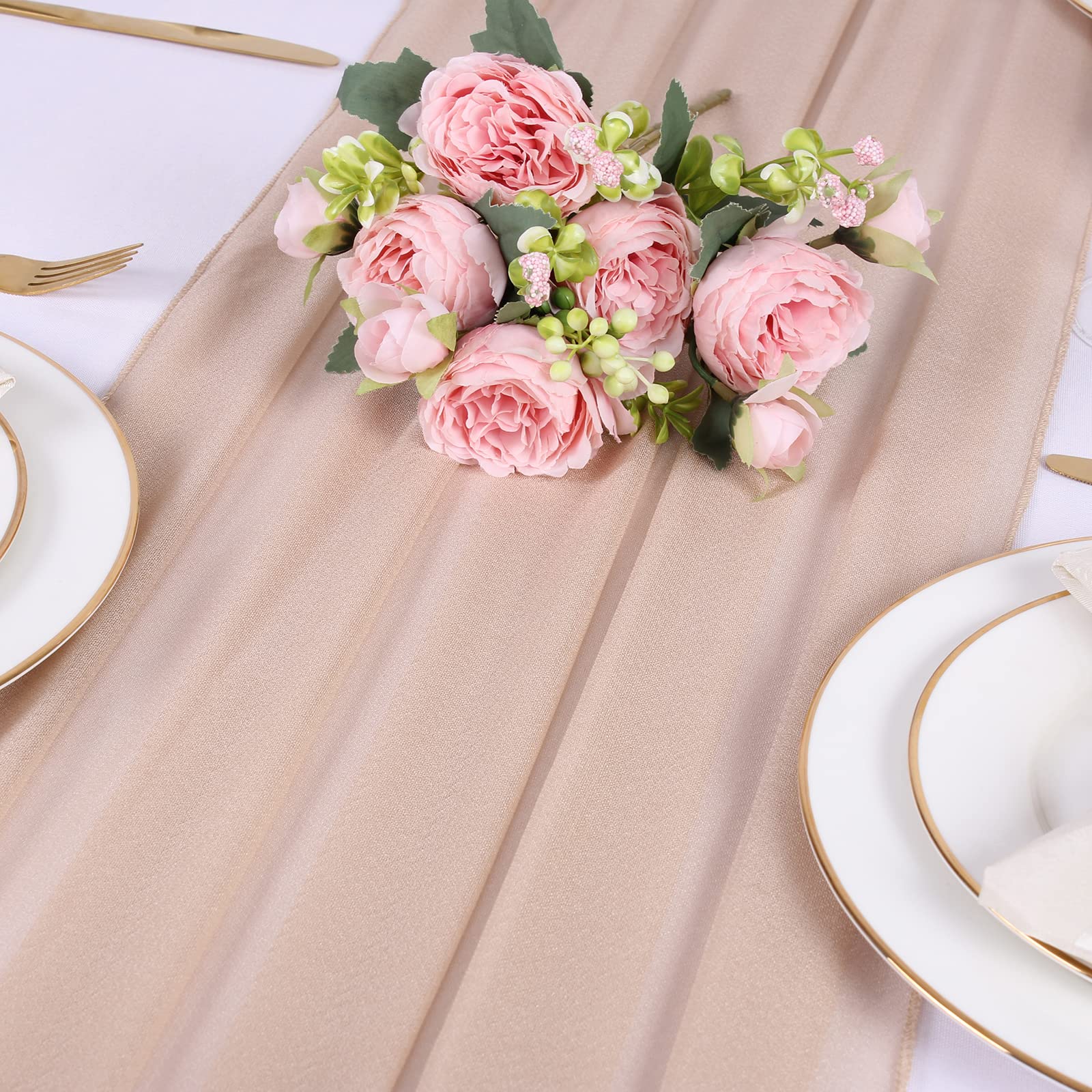 Pink Tulle Fabric 10 Foot Blushing Pink Chiffon Table Runner - 30x120 Inch  Sheer Fabric For Weddings \u0026 Parties Sheer Tablecloth, image size:1600x1600