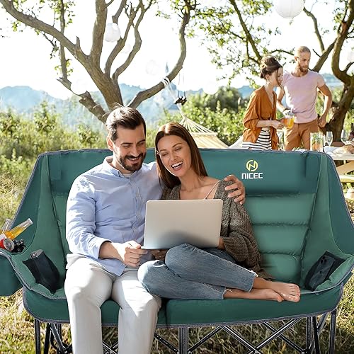 Miniatura 2 de Nice C Silla de campamento doble acolchada, silla de campamento de gran tamaño, sofá de campamento al aire libre para adultos, sillas de césped,