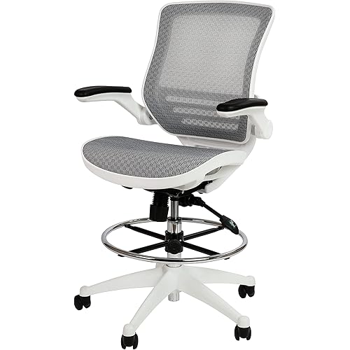 Flash Furniture Waylon Mid-Back Swivel Office Chair with Adjustable Foot Ring and Seat Height, Ergonomic Mesh Chair with Armrests, Gray/White