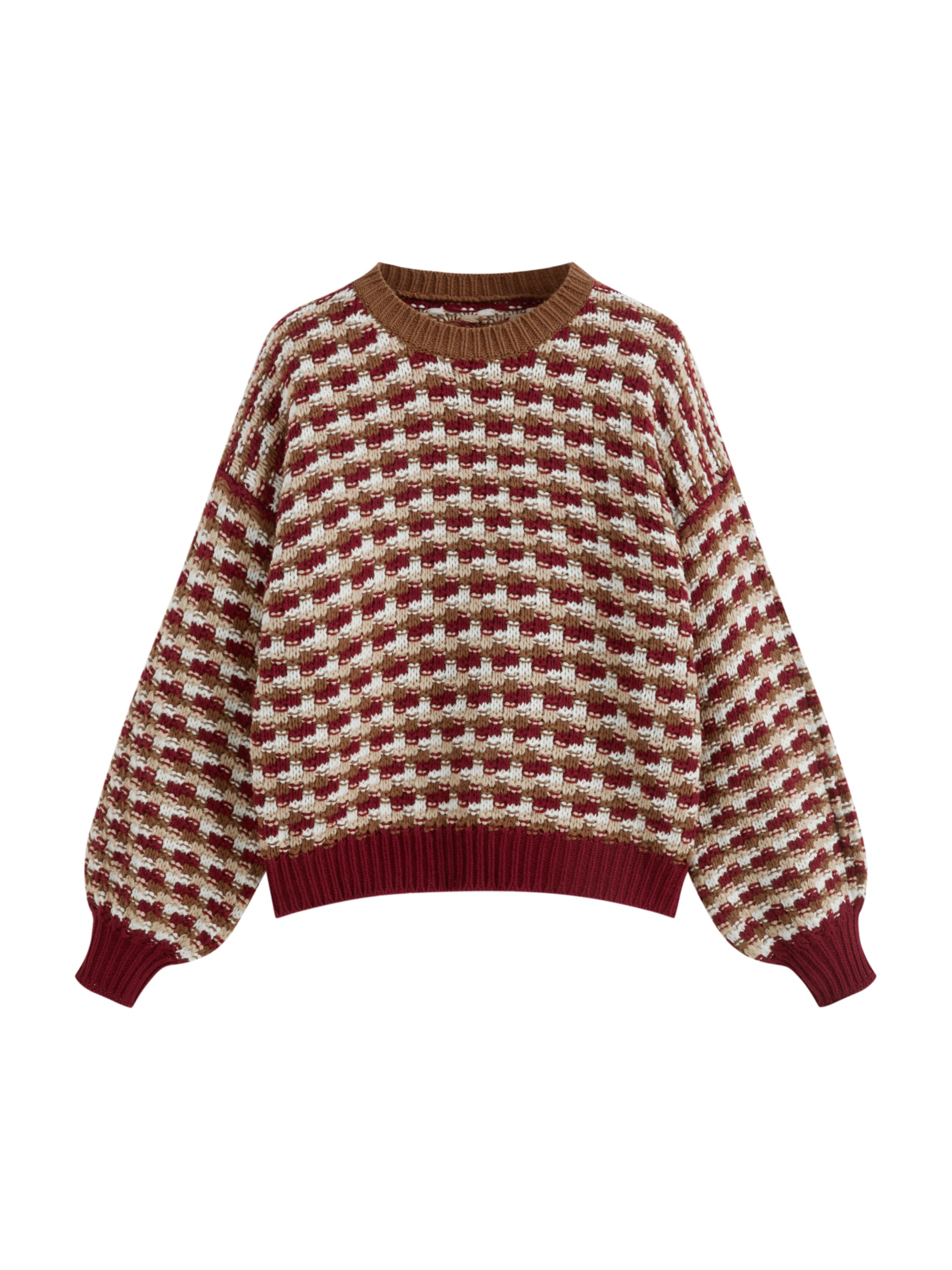 CIDER Womens Sweaters Jacquard Long Sleeve Trendy Knit Sweater Pullover Loose Fit Casual Old Money Fall Outfits