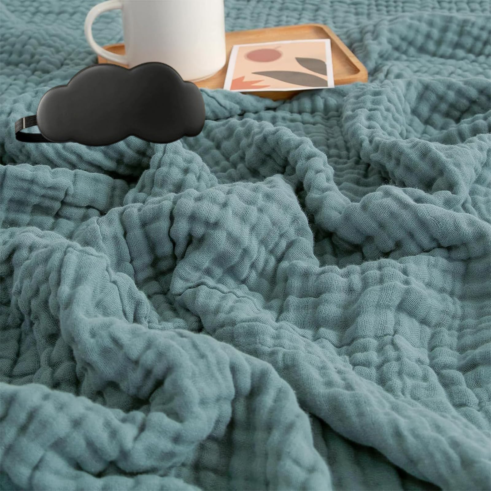 Musselin Decke 150 x 200 cm, 100% Natürliche Musselin Decke, Leichte Sanfte Bequeme Muslin Blanket für Erwachsene, Ganzjahresdecke