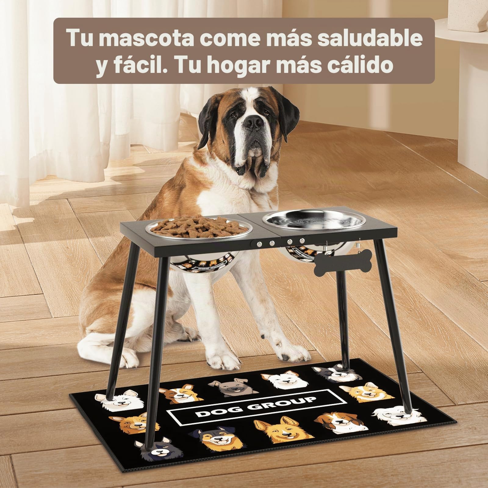 ADENGL Cuencos elevados de metal para perros, soporte elevado de 17 pulgadas de alto, soporte elevado para perros con cuencos de acero inoxidable de 3000 ml y alfombrilla a prueba de salpicaduras para