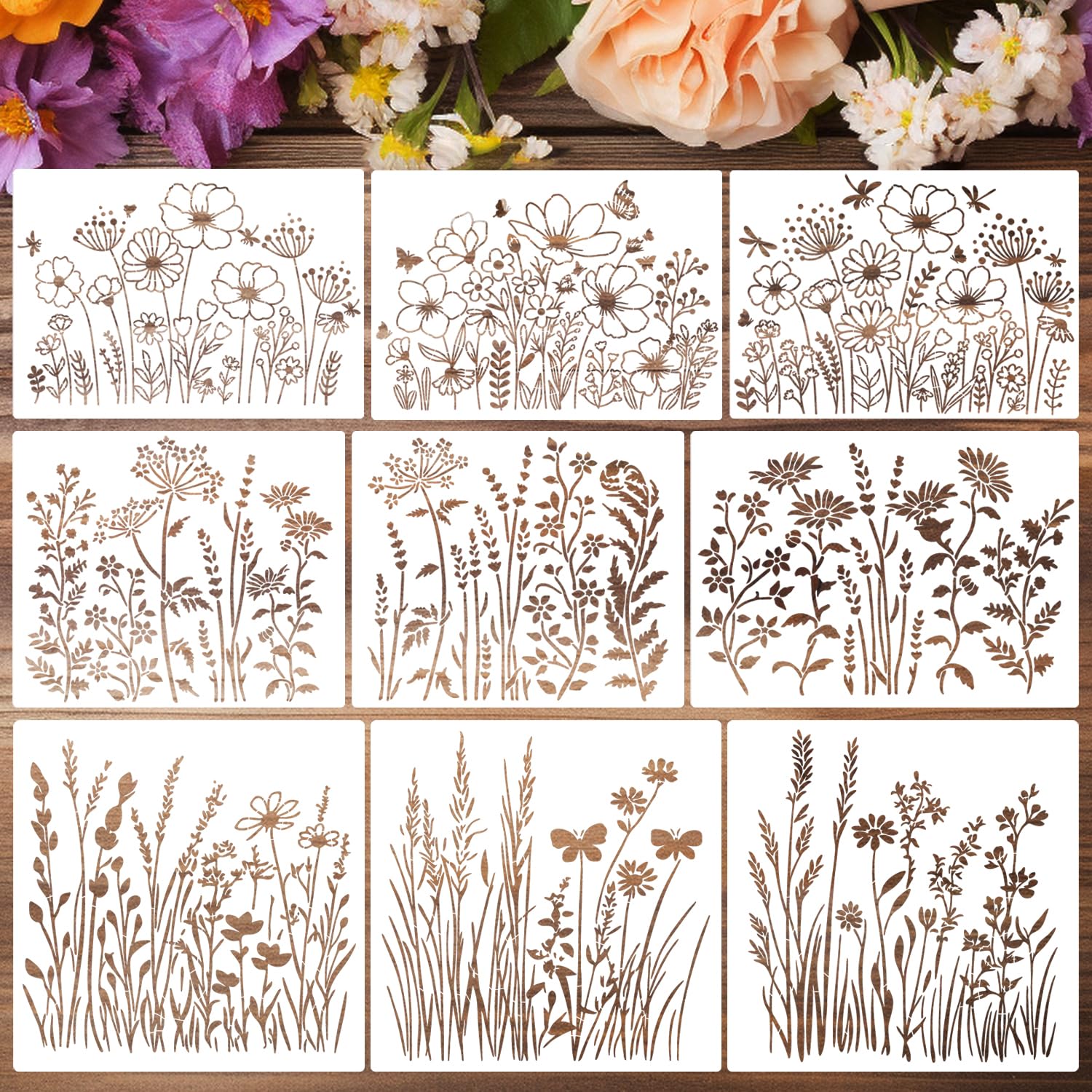 Plantillas de flores grandes para pintar paredes exteriores y manualidades florales en tela