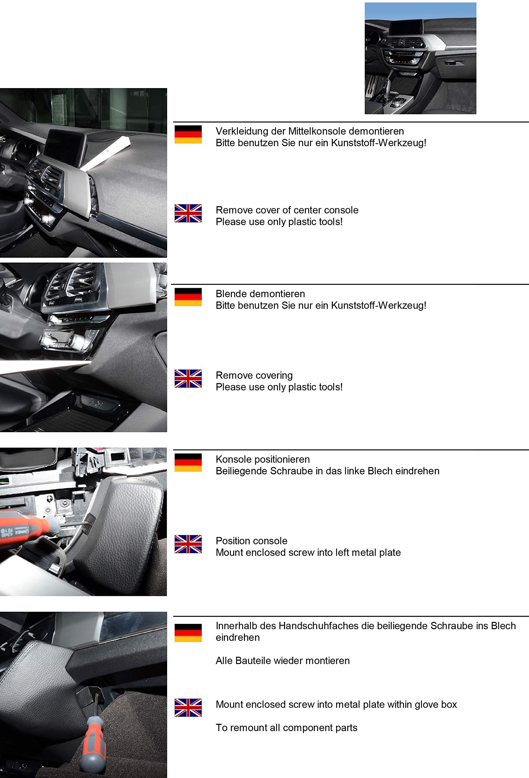 KUDA 3205 uchwyt sztuczna skóra czarny do BMW X3 (G01) od 11/2017