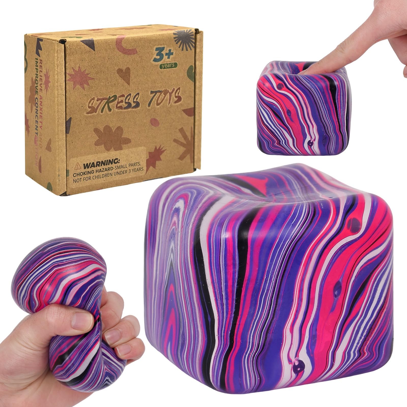 Graphinza Flow Ice Cube Plus Squeeze Toys, Thickened Soft Squishy Fidget Toy with Smooth Ripple Texture, Durable Stress Squeeze Toy for Repetitive Sensory Play(2.76in) (Purple)
