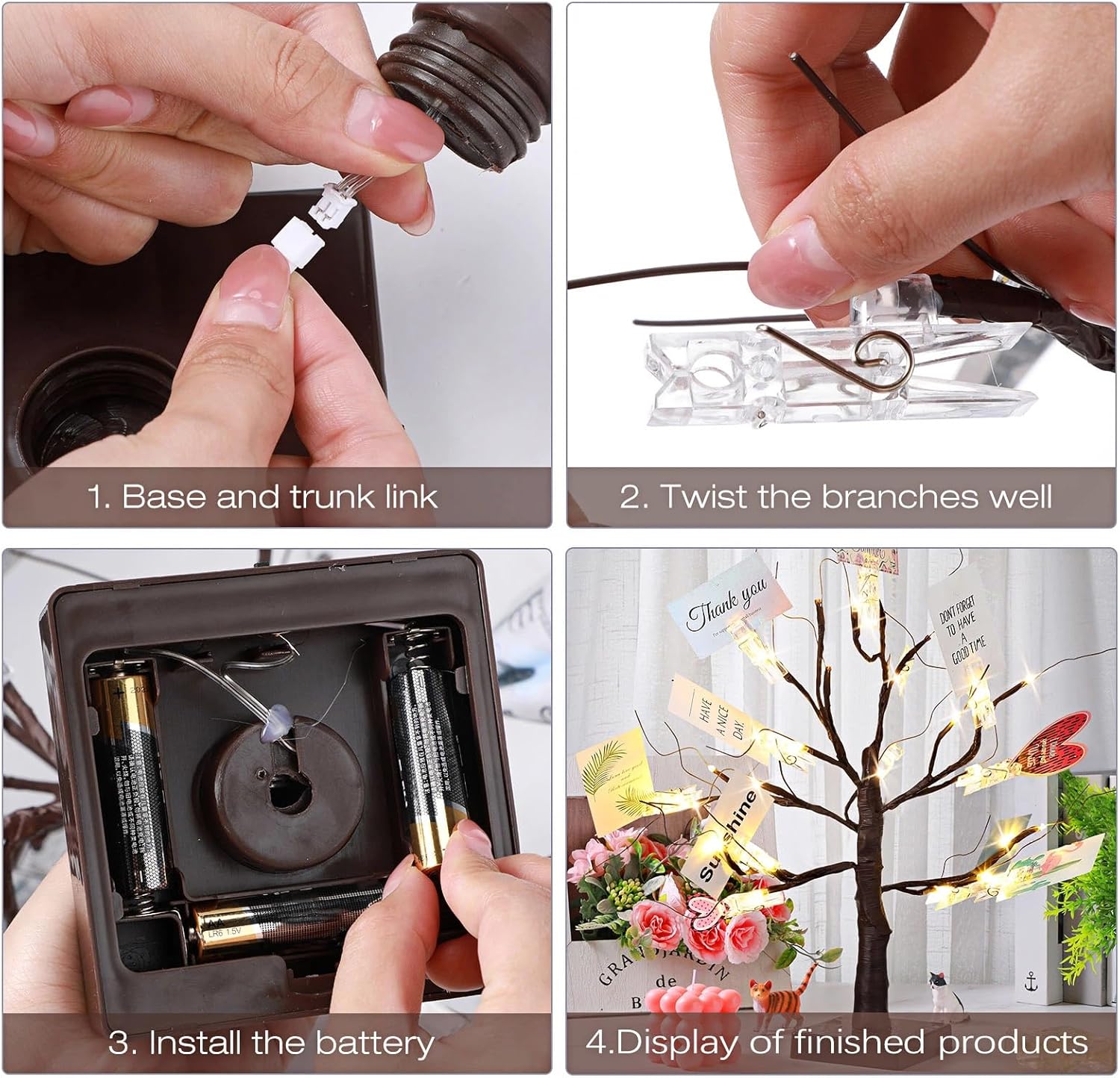 Mudder Money Gift Cards Tree Easter Lighted Birch Tree 24 LED Wedding Card Holder with 12 Clips for Spring Graduation Memorial Day Birthday Party Home Photo Memo(Classic Style,Brown, Warm White)