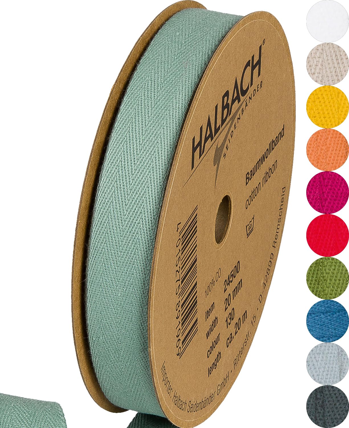 20 m x 40 mm, nastro di cotone con fiori verdi chiari, nastro decorativo in cotone 100% biodegradabile, ecologico, senza filo di ferro, per la primavera, l' estate, i bambini