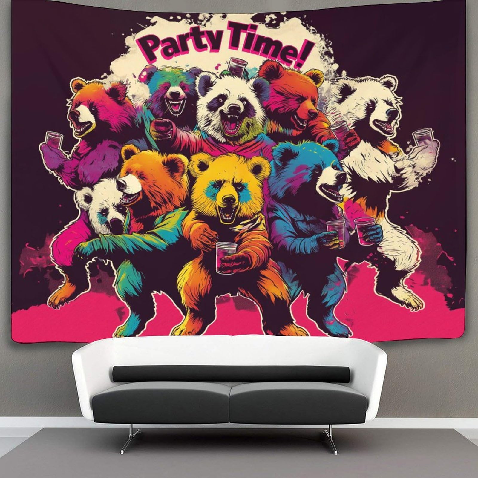kaiyun Bear Party Tapestry Bedroom Aesthetic Indie Wall Room Decor Animal Wall Hanging,Wall Art 100cmx150cm