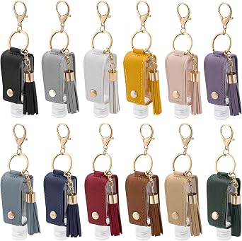12 PCS Hand Sanitizer Holder Keychain Set, Leak-Proof Travel Size Empty Hand Sanitizer Bottles 1oz/30ml, Portable Refillable Liquid Dispenser for Backpack, Purse & Diaper Bag 12 Colors