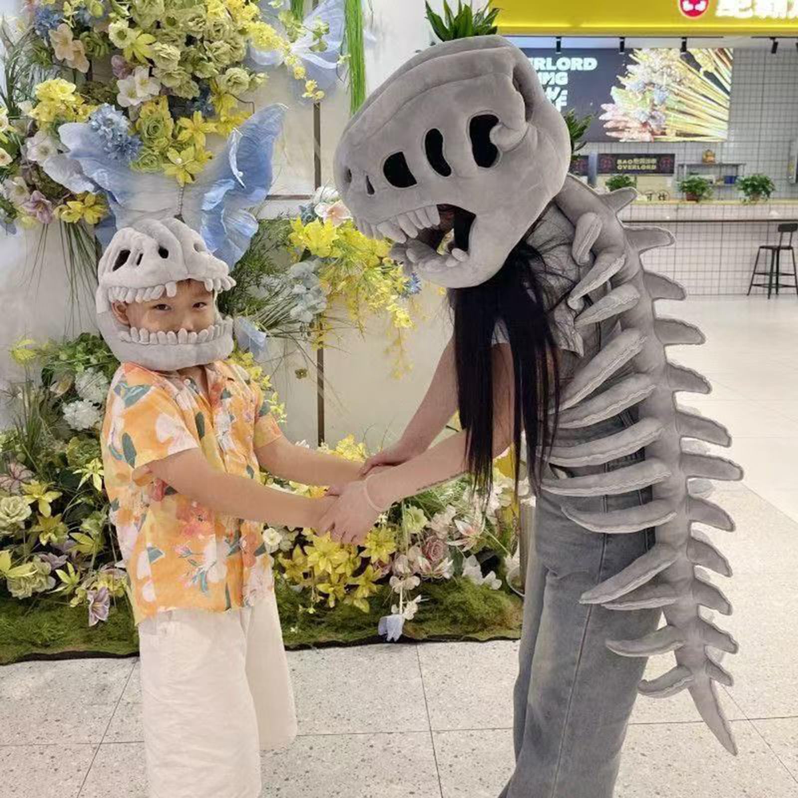 Kostium szkieletu dinozaura 3D na Halloween, realistyczne nakrycie głowy dinozaura (90 cm)