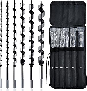 6Pcs 12" Wood Auger Drill Bit Set, 1/4"-7/8" Hex Shank, 60-Degree Angle, High Carbon Steel, 6 Count