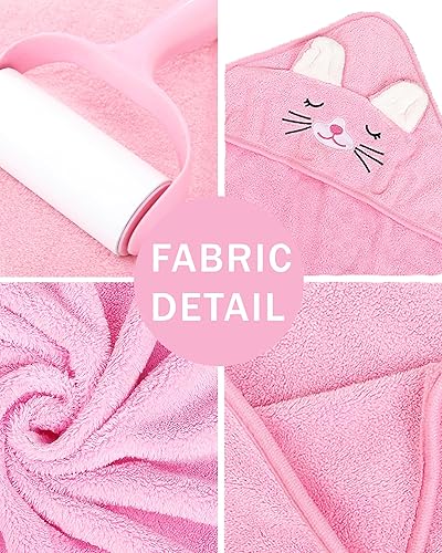 Miniatura 3 de btsoprz Toallas de baño con capucha de gato rosa para niños pequeños, regalos de ducha de animales de dibujos animados, absorbente y suave, 32 x 32