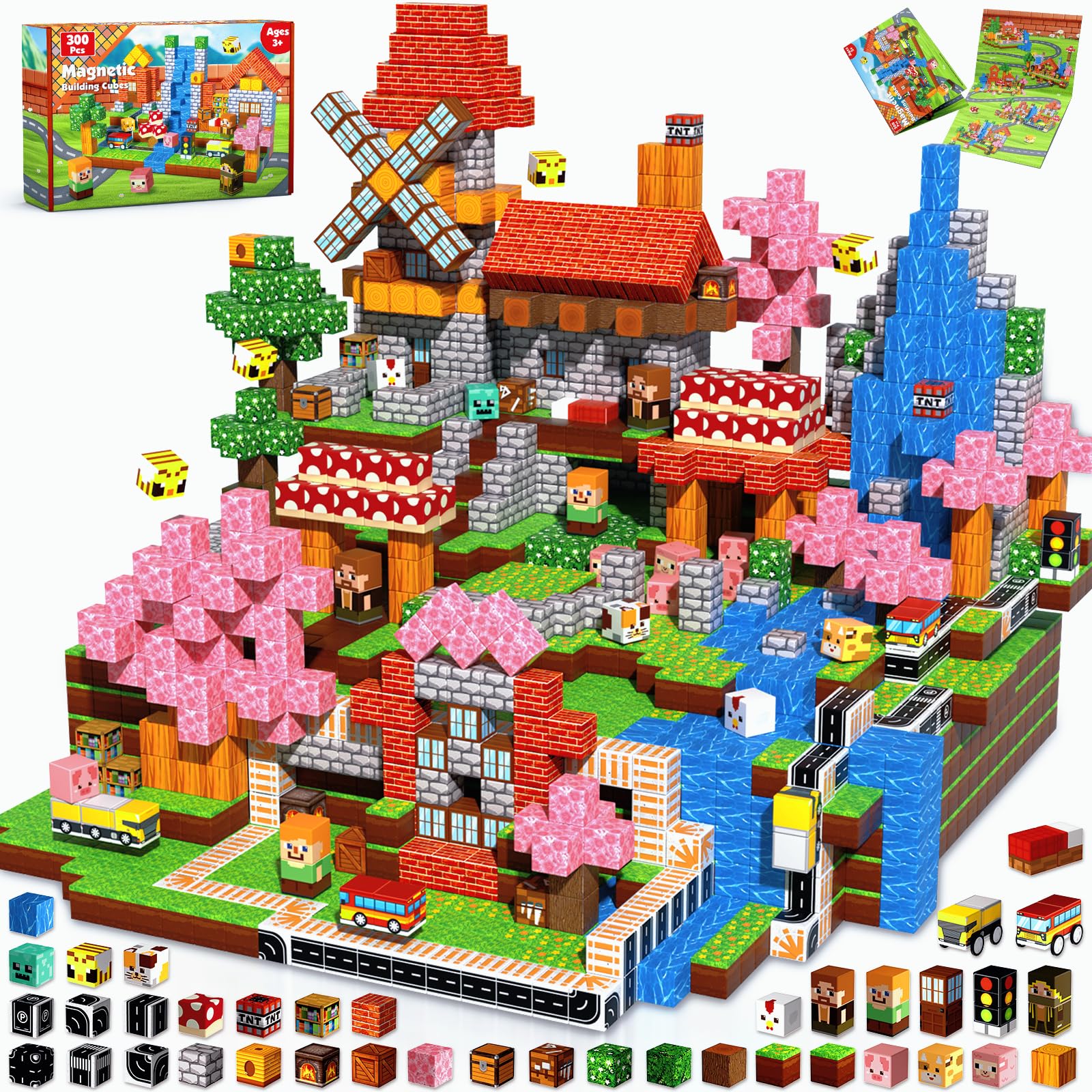 Photo 1 of 300 PCS Magnetic Blocks - Magnetic Building Block, Stacking Magnet Building Cubes for Kids, Magnetic Construction Toy for Boy Girl, STEM Montessori Sensory Toy Ages 3-12 Years Old Birthday Gift