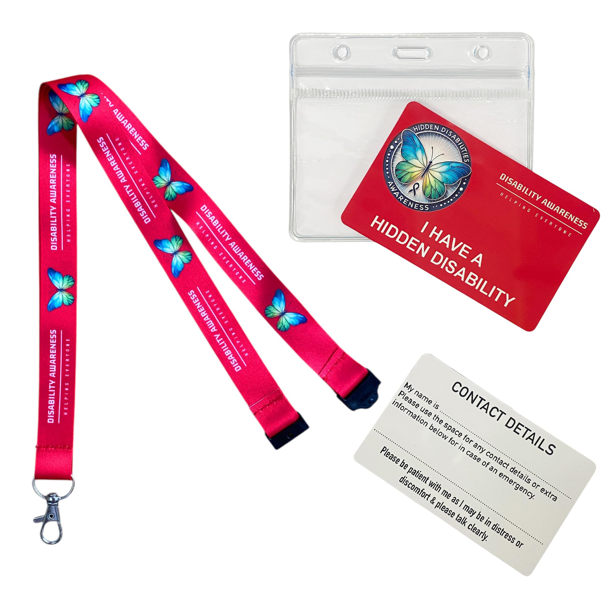 Red Hidden Disability Lanyard with Butterfly Symbol – from Quantum Leap | Includes Waterproof Zip Lock Pocket & Printed Hidden Disability Card — image 1