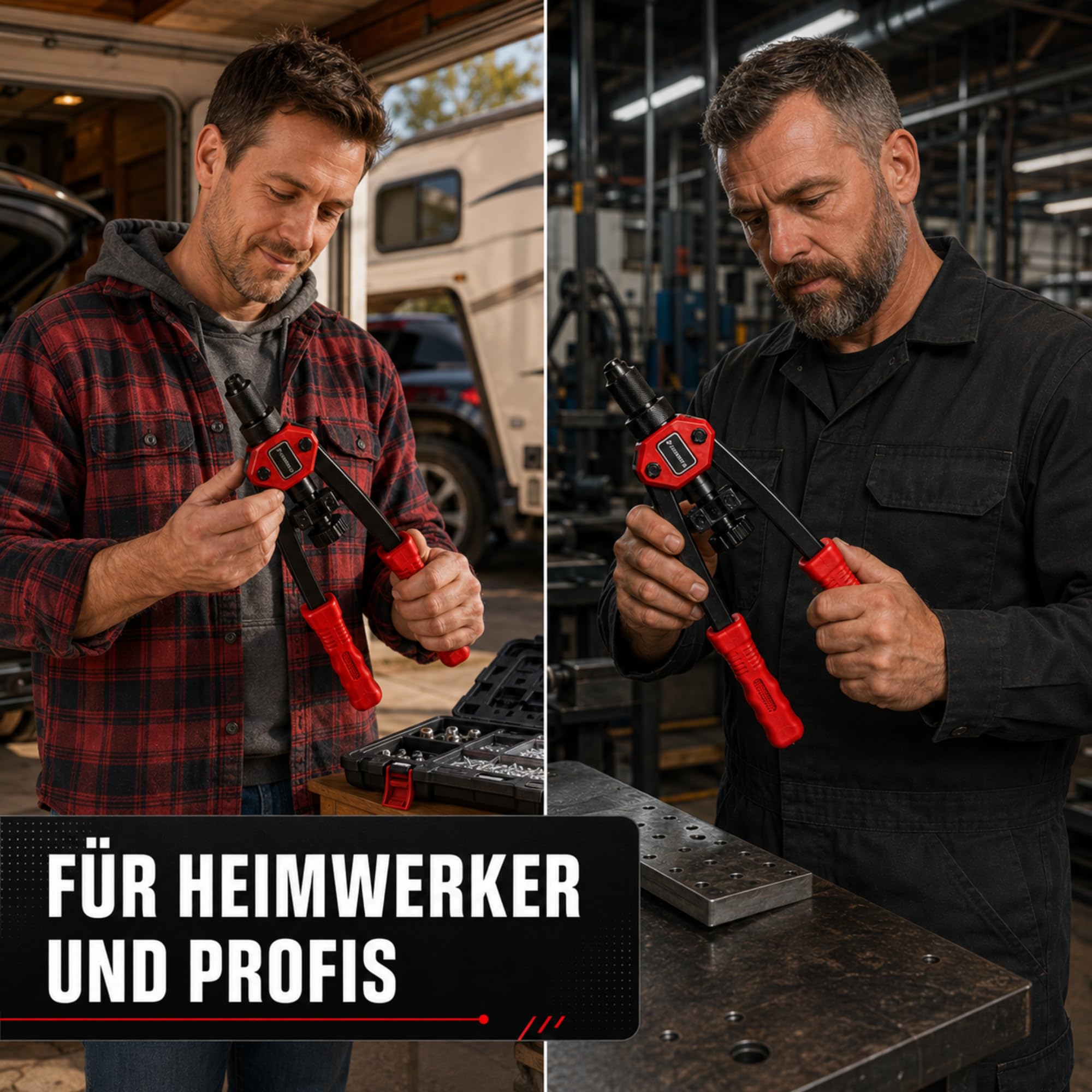 2in1 Nietmutternzange und Blindnietzange Set M3–M12, 160 Teile mit Koffer, Nietkopf 3,2-6,4mm, für Blech, Profile und Reparaturen, Handwerkzeug für Kfz Heimwerker