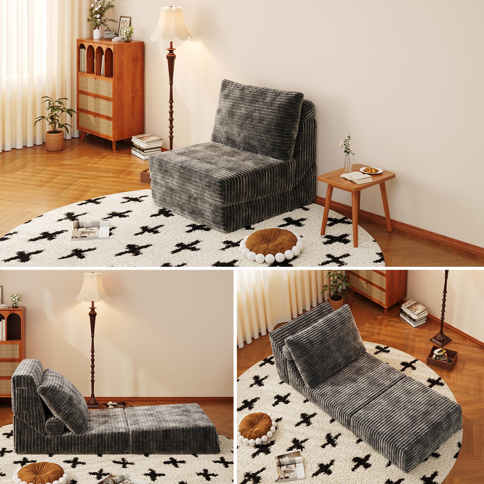 Folding Sofa Bed 3 In 1 Convertible Sleeper Chair with Pillow Couch Bed with Storage Bag Memory Foam