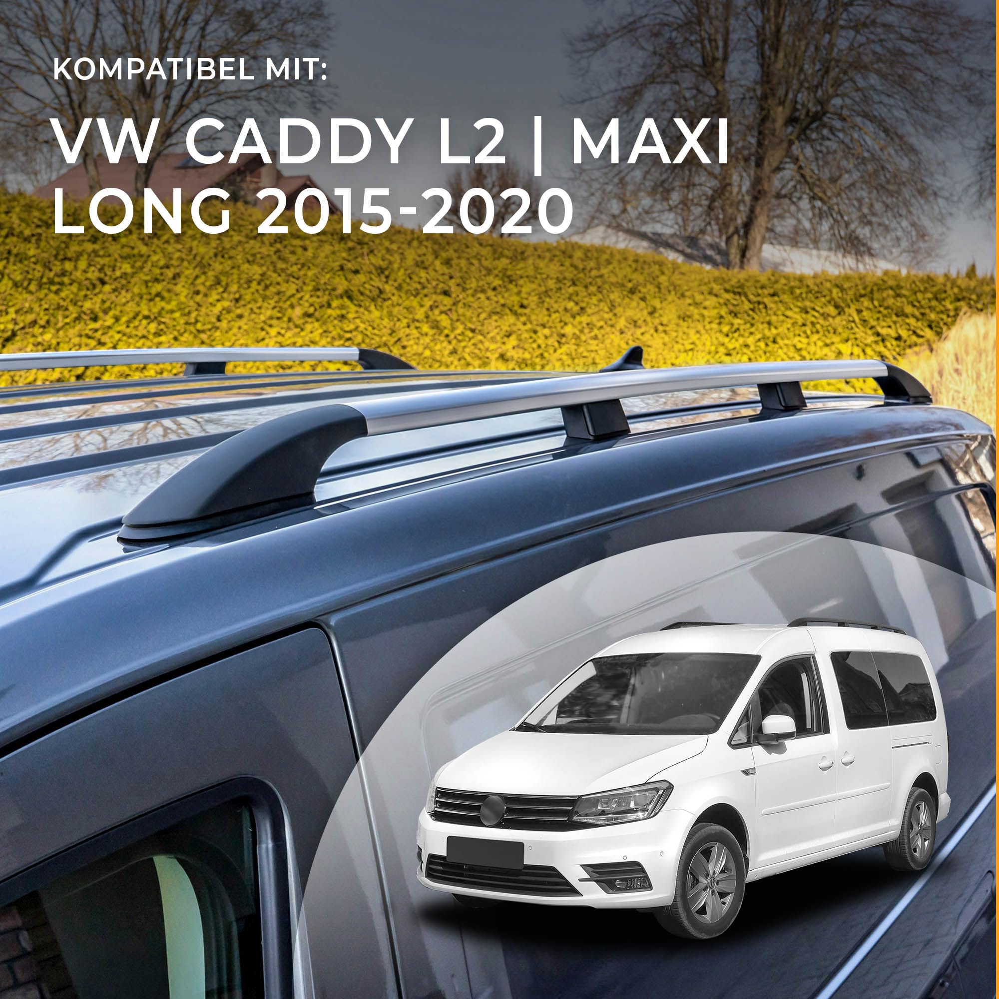 CHROMEMASTER | Dachrelinge Dachträger Kompatibel mit VW Caddy Maxi LANG 2015-2020; Geeignet zur Montage von Dachträgern, Dachboxen und Fahrradträgern | Einfache und Schnelle Montage | Alu