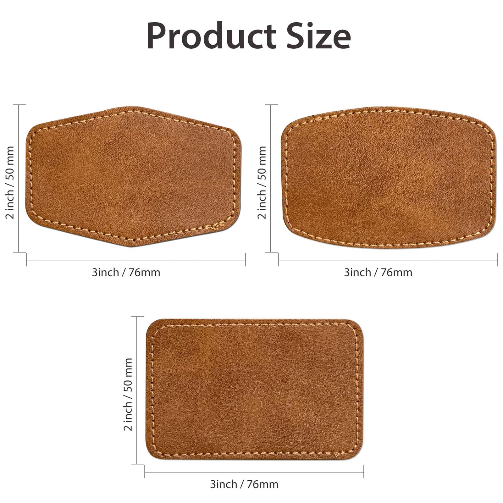 Leatherette Patches/Sheets for Laser Engraving,Laserable Blank Faux Leather Patches with Heat Press Adhesive Iron on Hat/Cap/Beanies/Stocking-30 Pieces 3 x 2 Inches-Rustic Brown-Rectangle/Hexagon