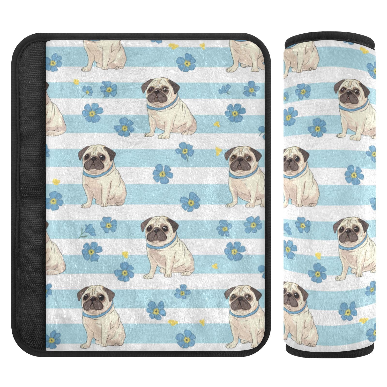 Seat Belt Covers 2 Pack Cartoon Pugs Car Seat Strap Covers Super Soft Cute Car Seat Neck Cover for Boys Girls Adults Babies S