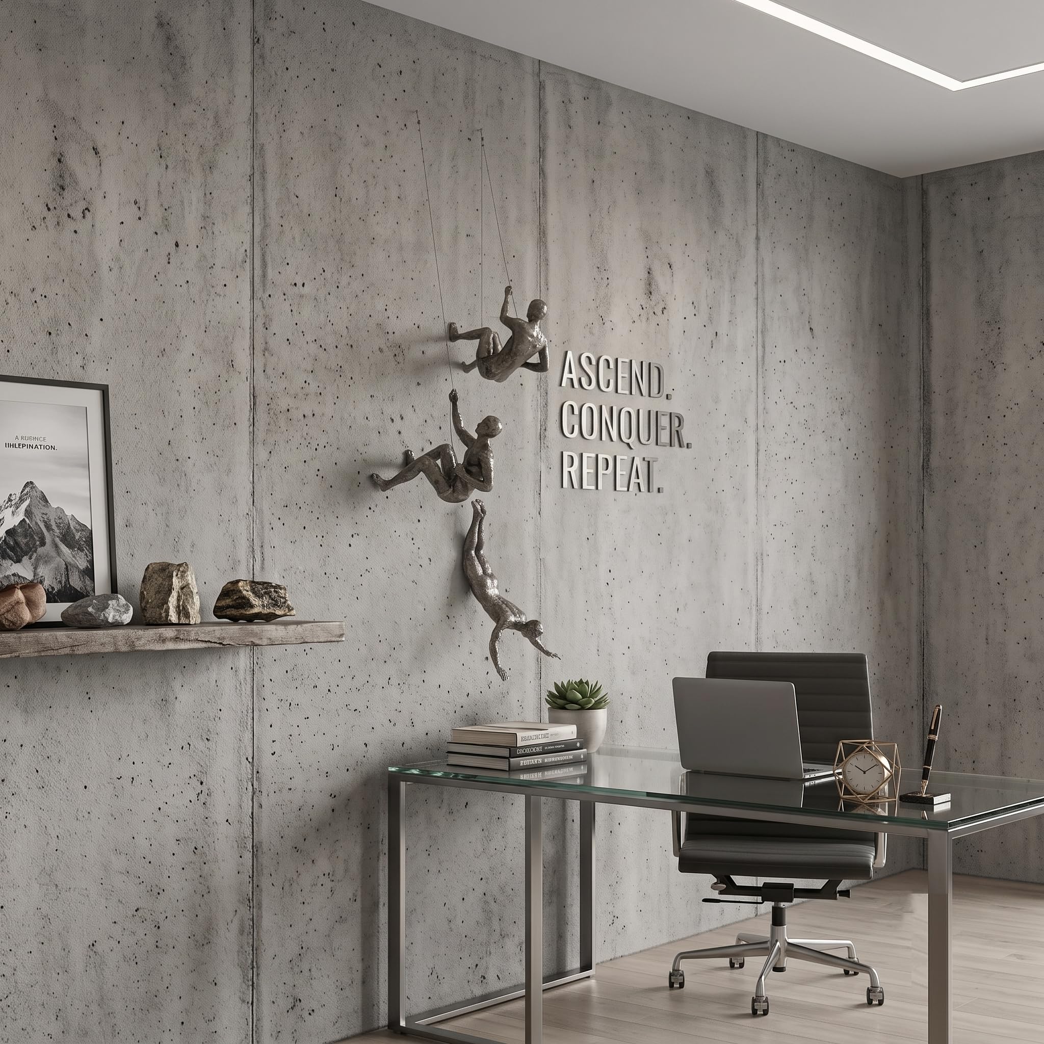 Wanddeko Wohnzimmer Kletterer Skulptur Deko 3 Männer Ornamente | Minimalistische Wandskulpturen Deko aus Kunstharz, Elegantes Wanddekoration für Flur Treppenhaus & Treppenhaus