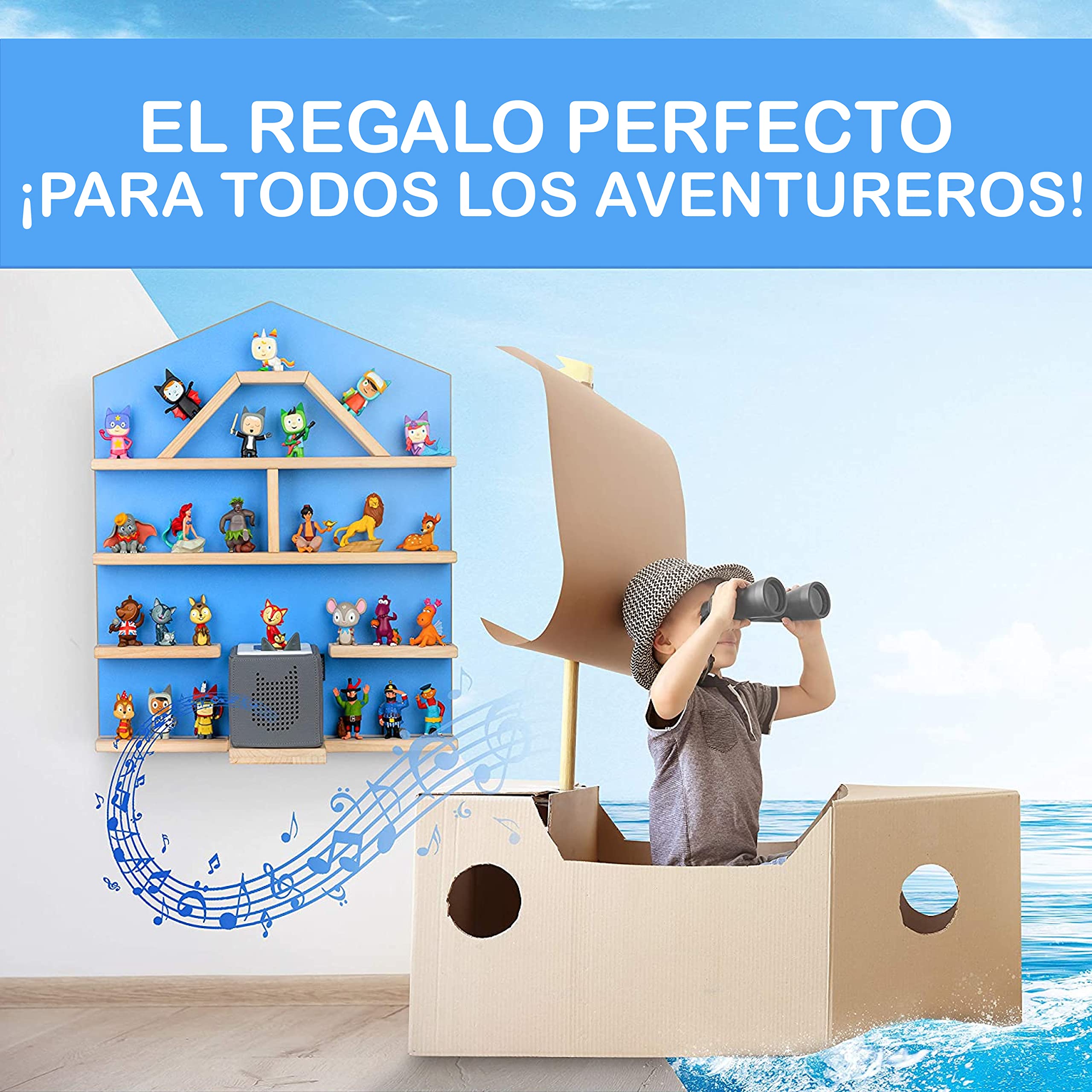 Estantería para tonies y tonies [el original] – Estantería para cajas de tonies y hasta 52 tonies – Estantería magnética de pared para tonies – 4 compatible con caja Toniebox (azul)