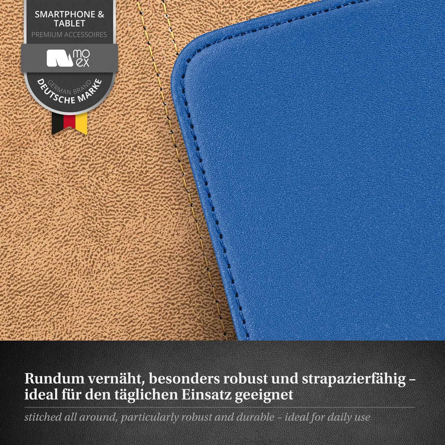 moex Custodia 4 in 1 per iPhone 17 Pro con 3 pellicole protettive, protezione a 360°, flip case + pellicola FlexProtect, in pelle PU, blu