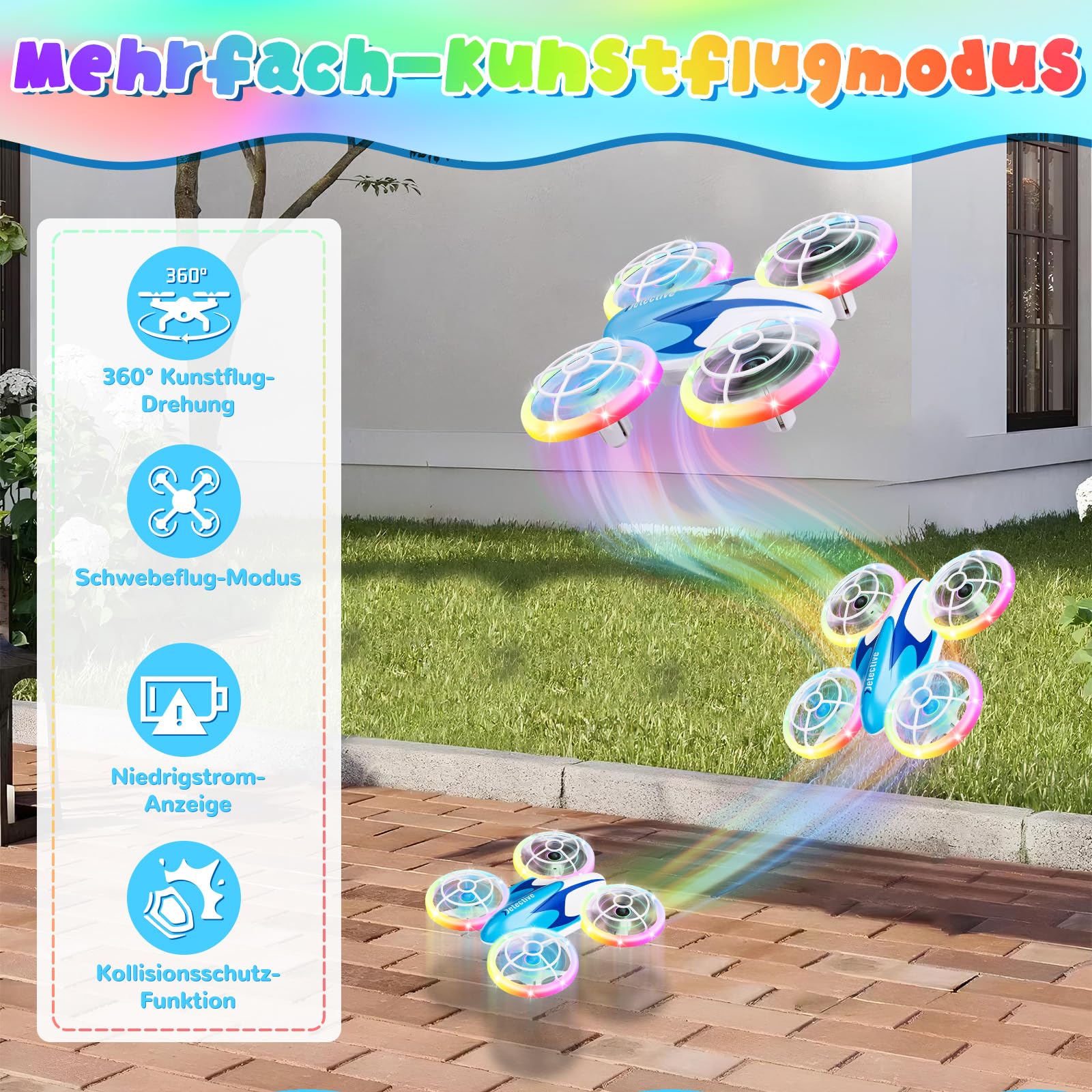 Skeufy Mini Drohne für Kinder, Kinder drohne Spielzeug ab 6+ Jahre, Drone Quadrocopter mit LED Lichter, 3D Drehung, Kopflosem Modus und 3 Akkus, Weihnachten Geburtstags