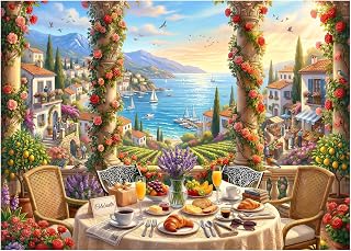 Mediterranean Morning Puzzles for Adults 1000 Pieces,Cardboard 27.5 x19.6in | Challenging Puzzles,HD Poster,Perfect Interlocking No Dust,Impossible Puzzle for Family Game Night,Gifts for Boys Girls