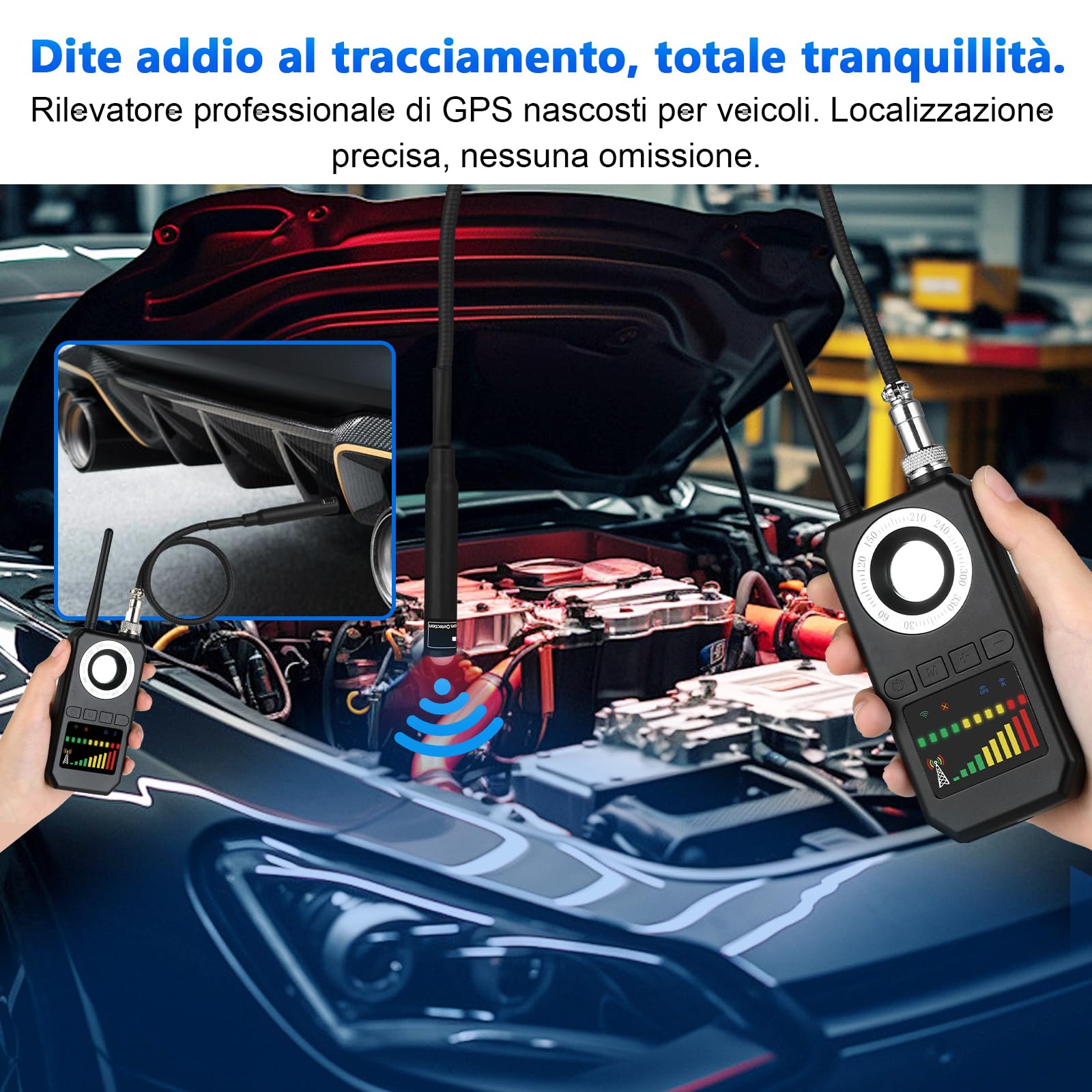 Rilevatore Microspie Senza Fili 6 in 1 - Detecțeur Telecamere Nascoste, GPS, RF e GSM, Rivelatore di Dispositivi di Ascolto, Rilevatore di insetti per Hotel, Ufficio, Casa