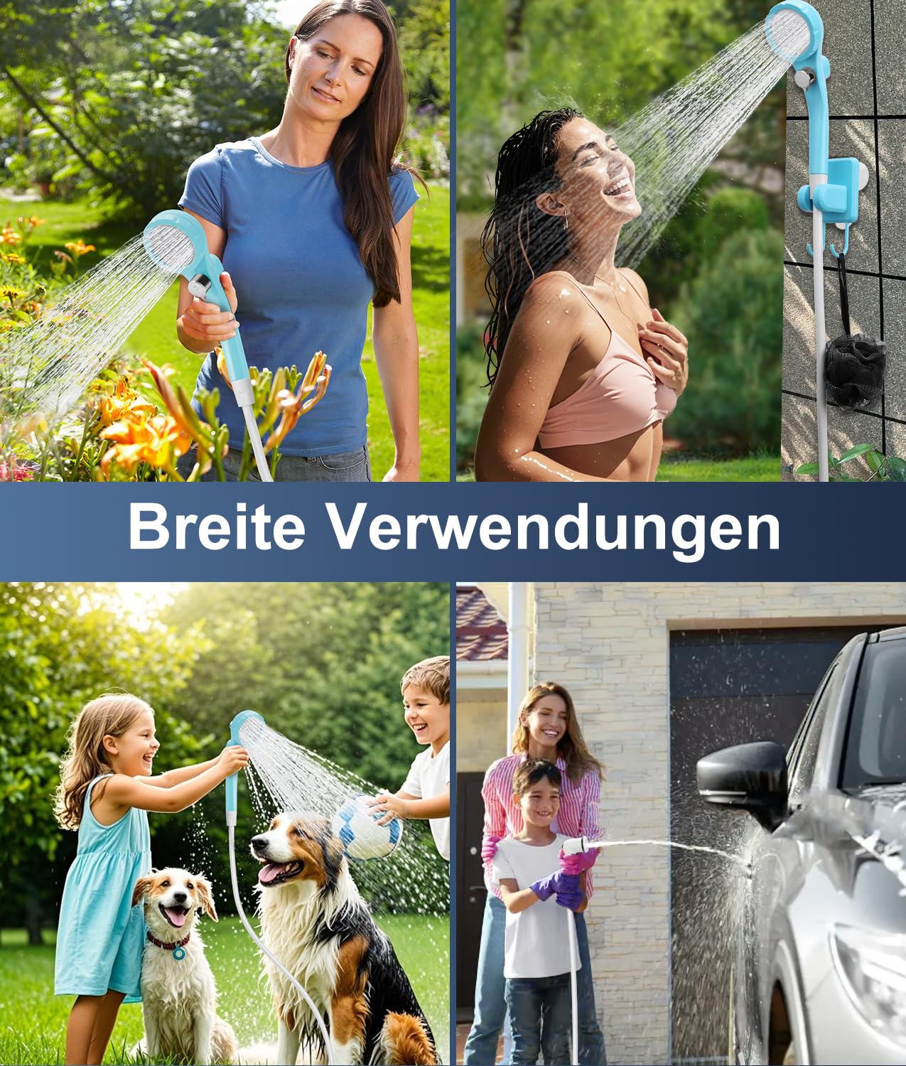 WADEO Tragbare Campingdusche Akku mit Pumpe, Camping Dusche Outdoor mit wiederaufladbarem 6000-mAh-Akku, Mobile Duschen Außenduschen mit Duschkopf und Schlauch, für Camping Reisen Garten Autowaschen