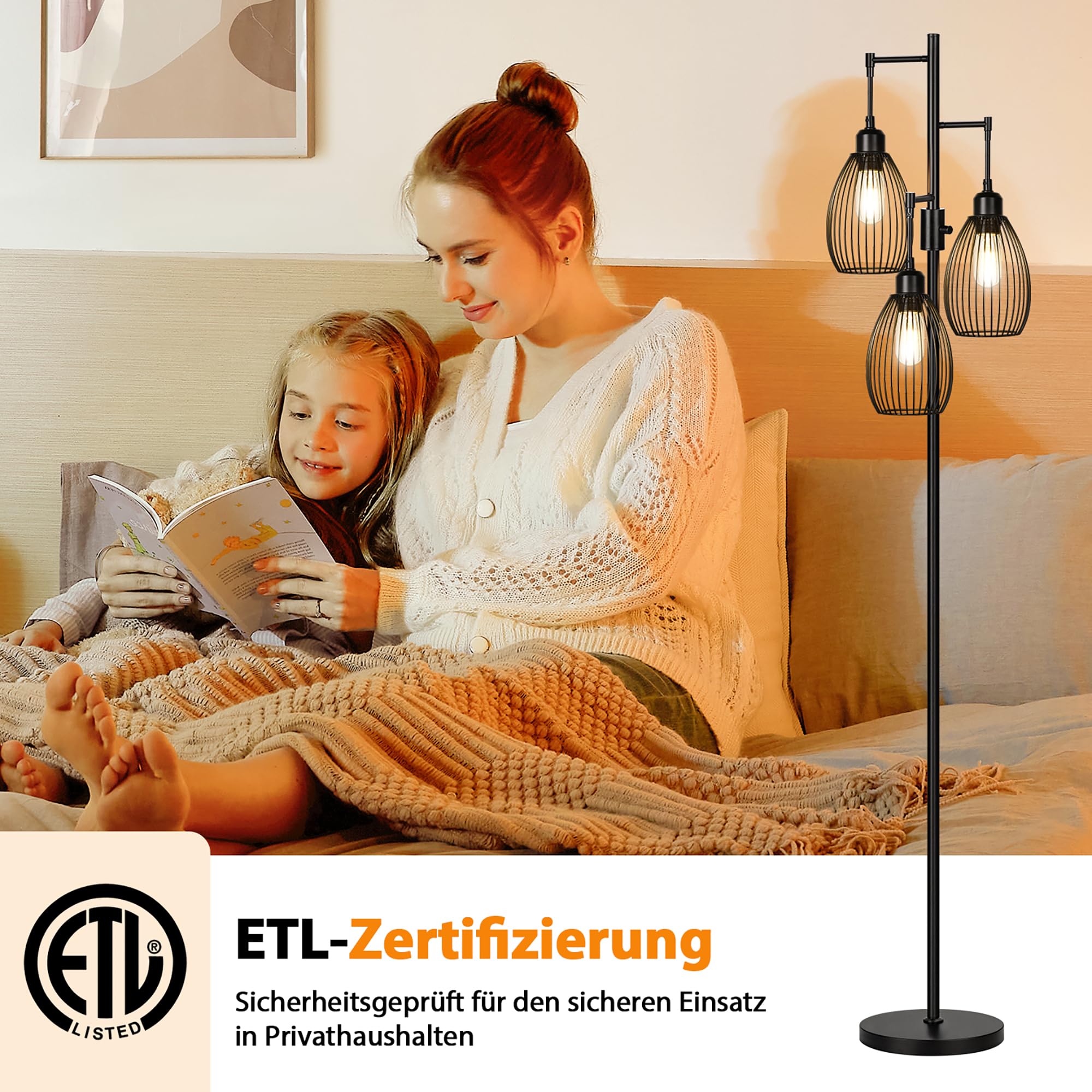 Nintiue Stehlampe Wohnzimmer Dimmbare, mit 3 x 800 LM LED-Glühbirnen, Industrie Bogenlampe stehleuchte mit Elegante tropfenförmige Käfig-Hochlampen für Wohnzimmer und Schlafzimmer
