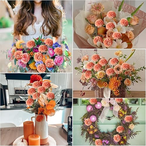 Miniatura 8 de CCINEE 12 flores artificiales de otoño, bola de crisantemo, arreglo floral de seda otoñal, ramo de flores falsas, hortensias de tallo largo para