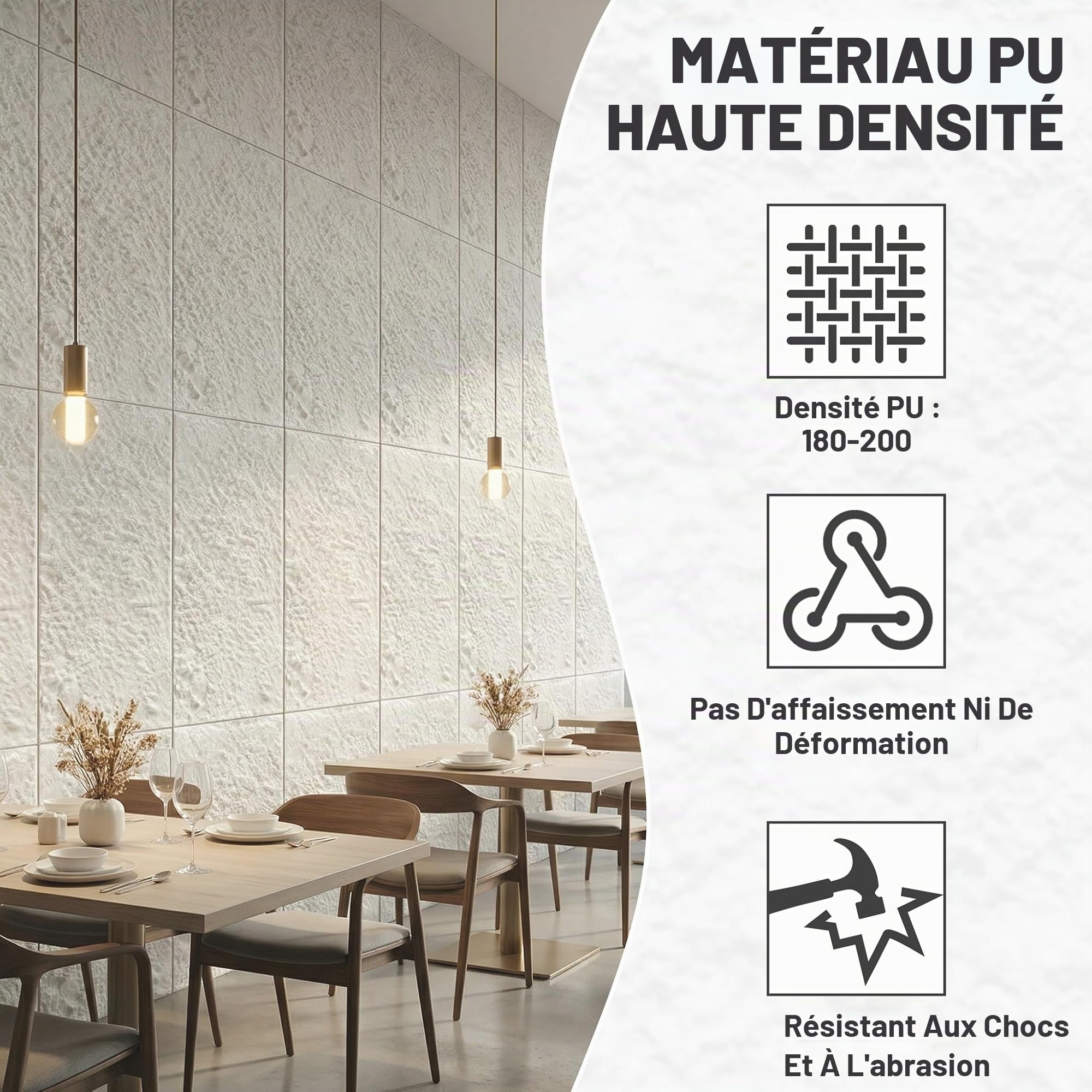 XMTECH Lot de 3 panneaux muraux 3D en polyuréthane aspect pierre - 120 x 60
