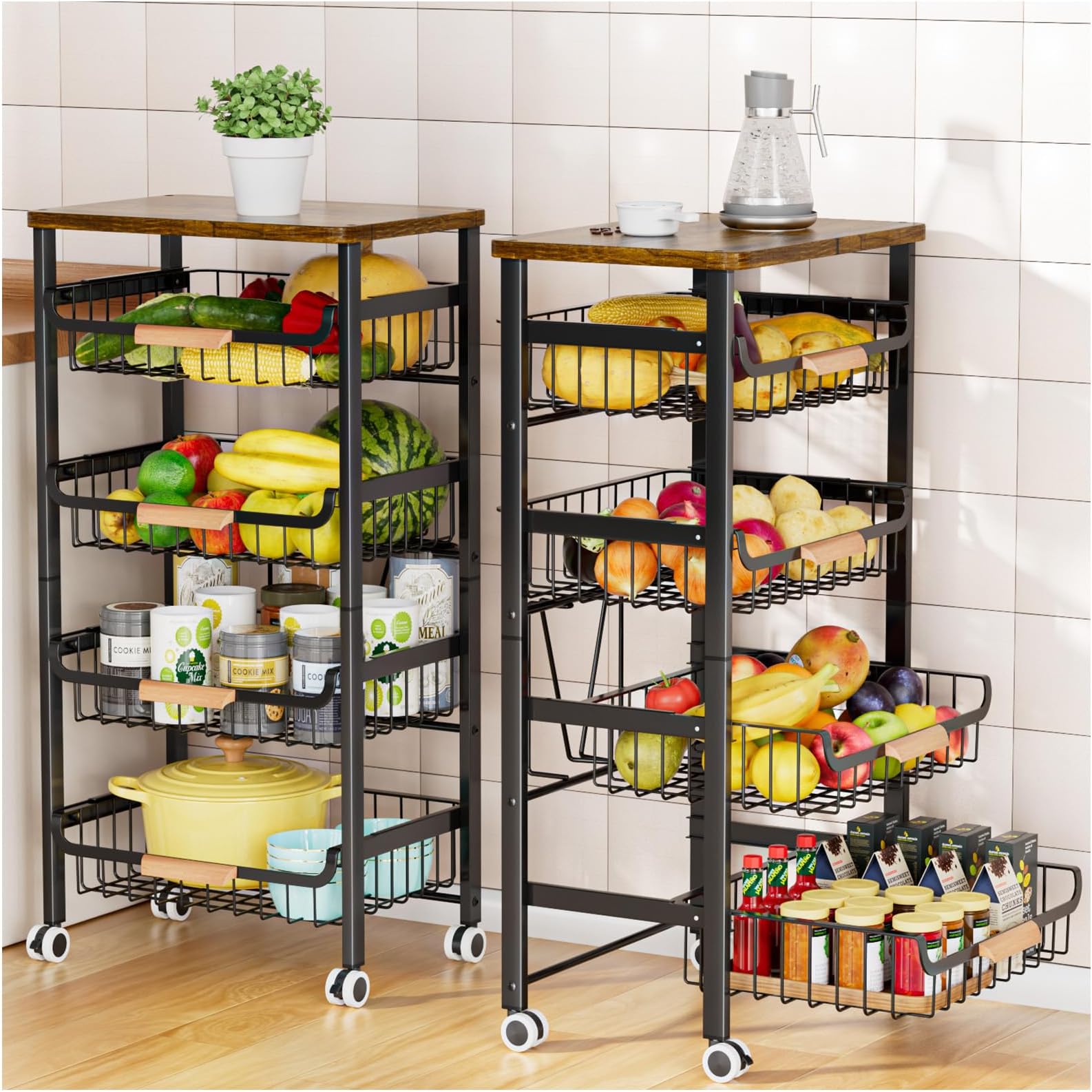 Gsiekare Fruit Vegetable Basket for Kitchen, 4 Tier