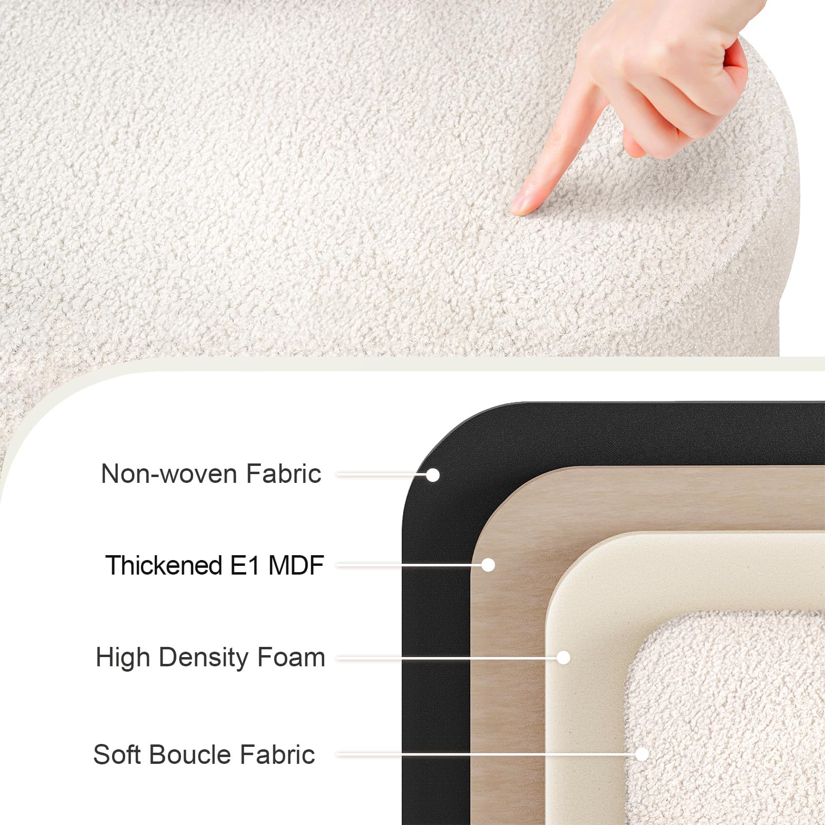 PINPLUS Sitzbank mit Stauraum, Ovales Design, 110x38x38cm, Cremeweiß