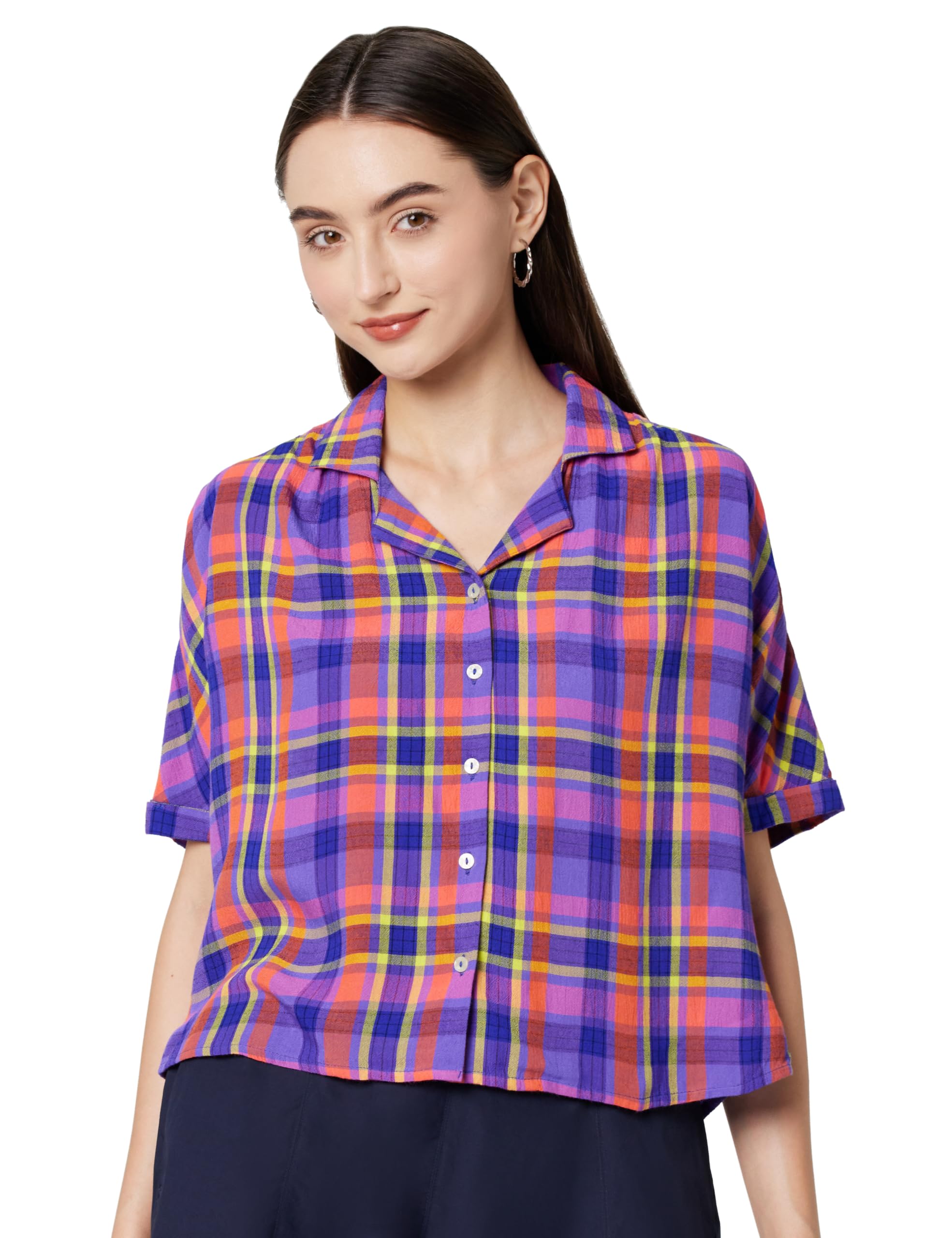 Women's Rayon Checkered Regular Shirt-image-14