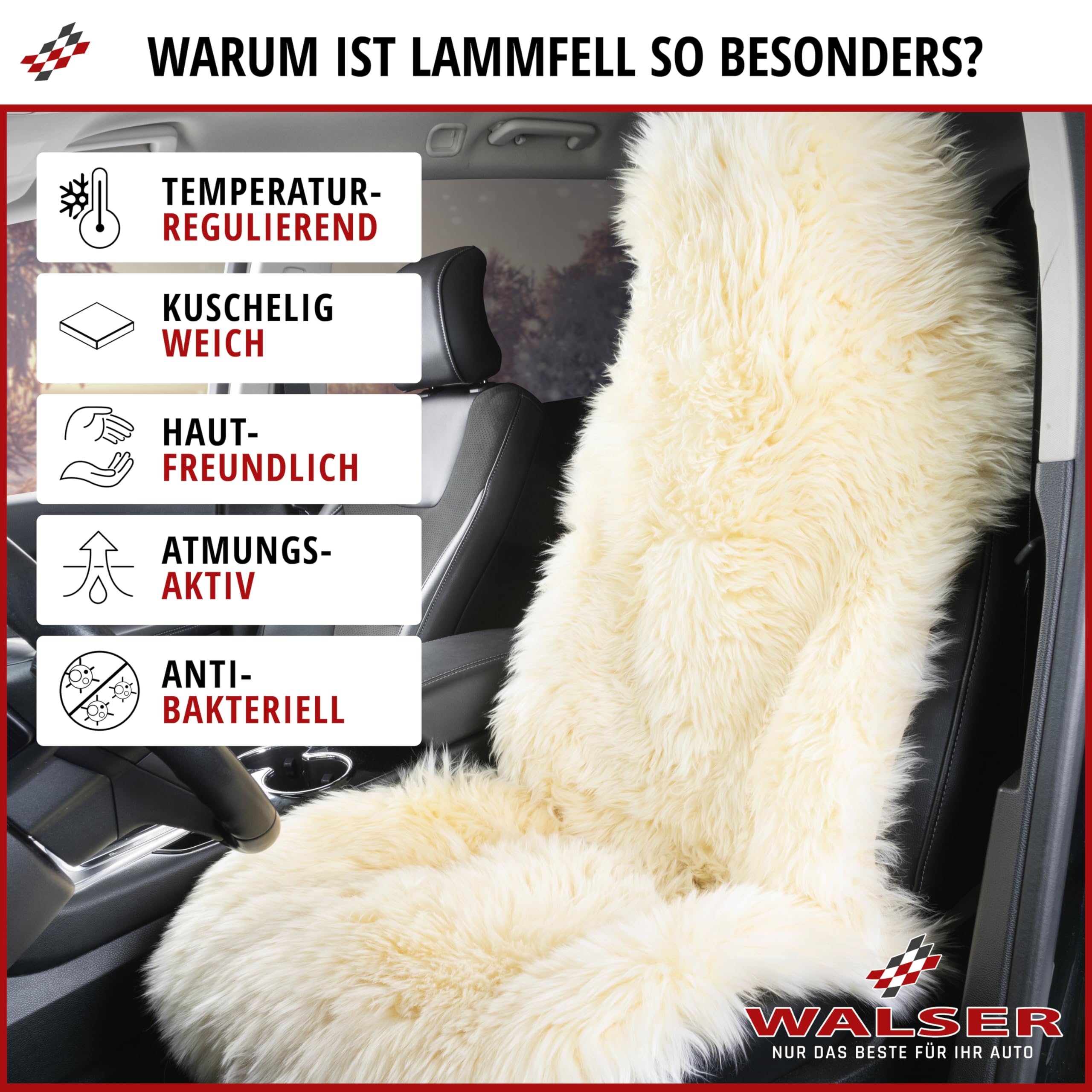 Walser Marla Premium nakładka na fotel samochodowy, 100% skóra jagnięca, wysokość 5 cm, kolor beżowy