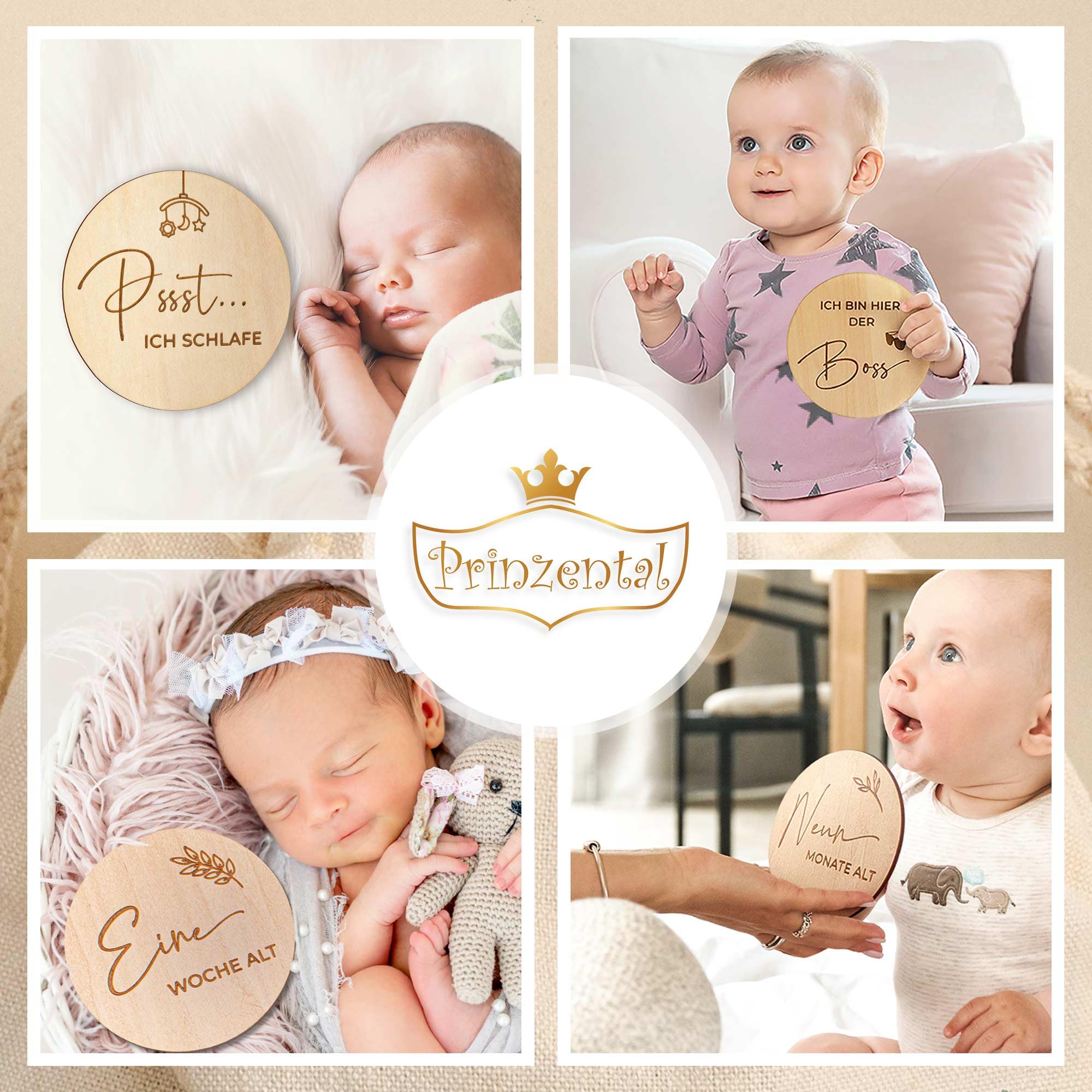 Meilensteinkarten Baby aus Holz | 40 Meilensteine auf edlen Holzscheiben | Mit Blanko Karte und Stoffbeutel | Geschenk zur Schwangerschaft | Zeitloses Design & Premium Qualität