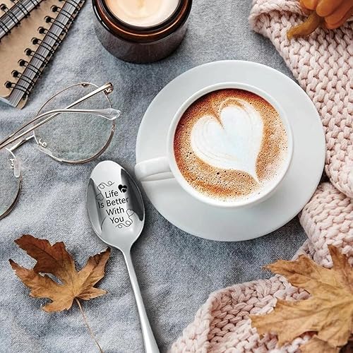 Miniatura 2 de With You, Life is Better, divertida cuchara de acero inoxidable grabada, para café, té, helado, postre, cereales, regalo para amigos, amantes,